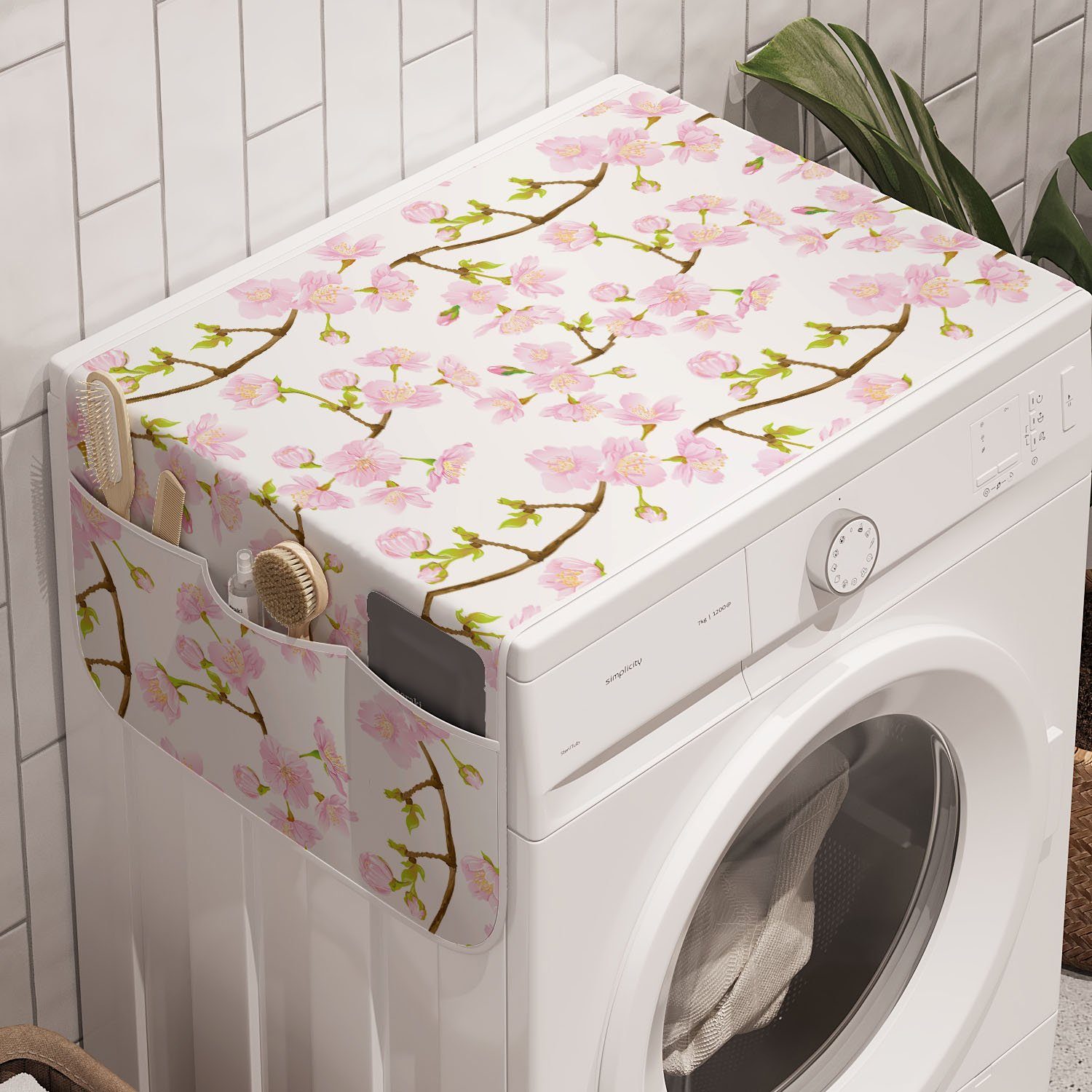 Abakuhaus Badorganizer Anti-Rutsch-Stoffabdeckung für Waschmaschine und Trockner, Pflanze Aquarell japanische Blüten