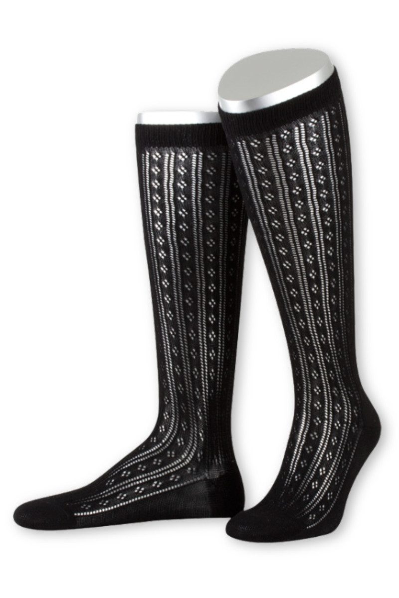 Lusana Trachtensocken Trachtenstrümpfe Damen - L6665 - schwarz, weiß