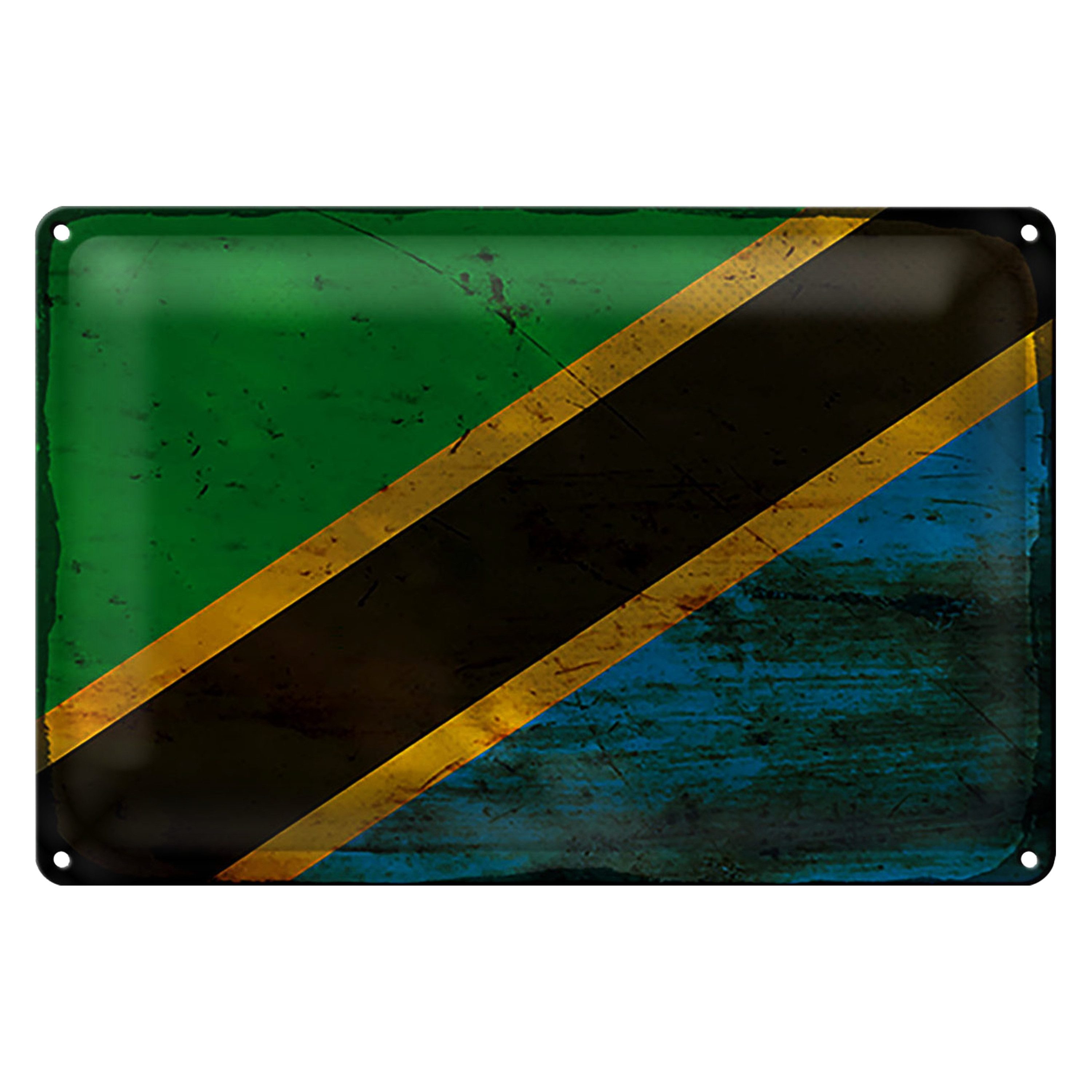Roomando Metallschild Flagge Tansania 40x30cm Flag of Tanzania Rost
