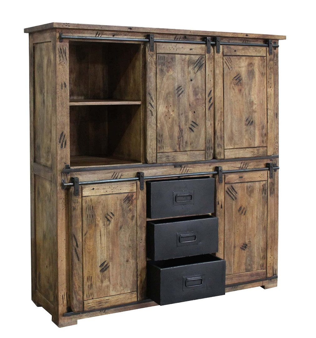 Main Möbel Highboard Highboard 150x160cm 'Railroad' Mango & Eisen