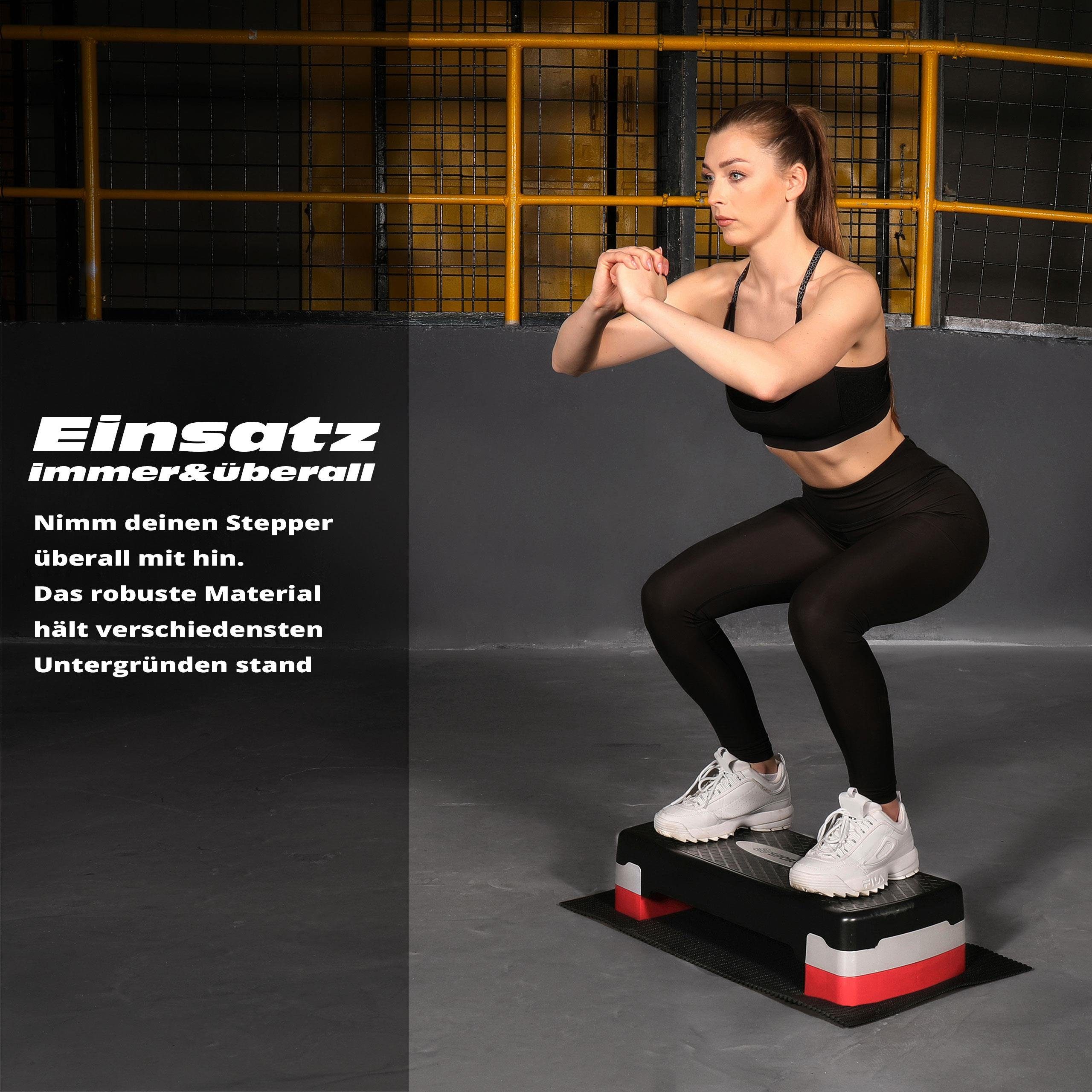 Stepper Fitness mit Aerobic ScSPORTS® 2 Stufen Steppbrett Matte Höhenverstellbar Stepper