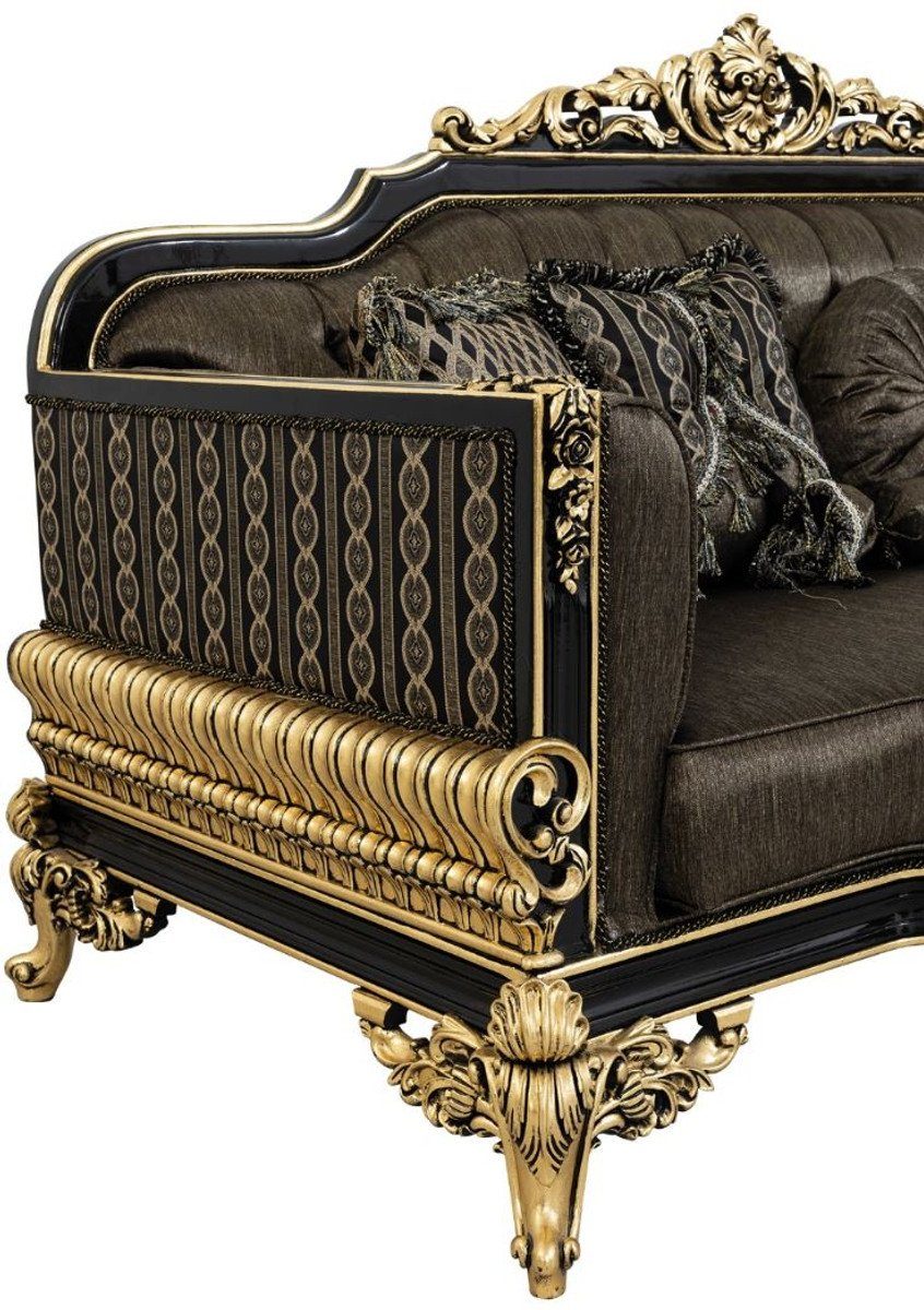 Wohnzimmer Edel / Sofa H. x Casa x Grau Padrino - Luxus Sofa - Barock & Prunkvoll Möbel mit 115 93 Kissen / cm Schwarz Barock Gold 235