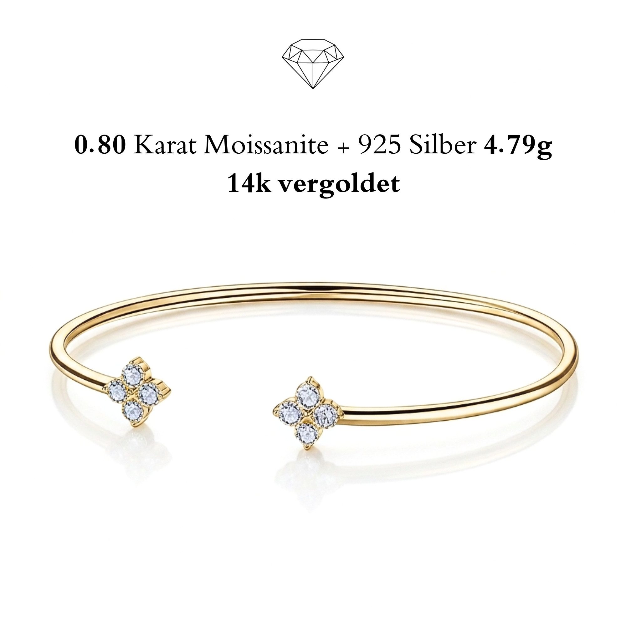 UNIQAL.de Armreif 925 Silber 1,00 Karat mit Diamant Moissanit - FELICIA (Eleganter Armreif mit vierblättrigem Kleeblatt in edler Diamantoptik, inkl. Luxus-Schmuckbox für stilvolles Verschenken), Moissanit VVS1, GRA, Talisman Armreif für Damen