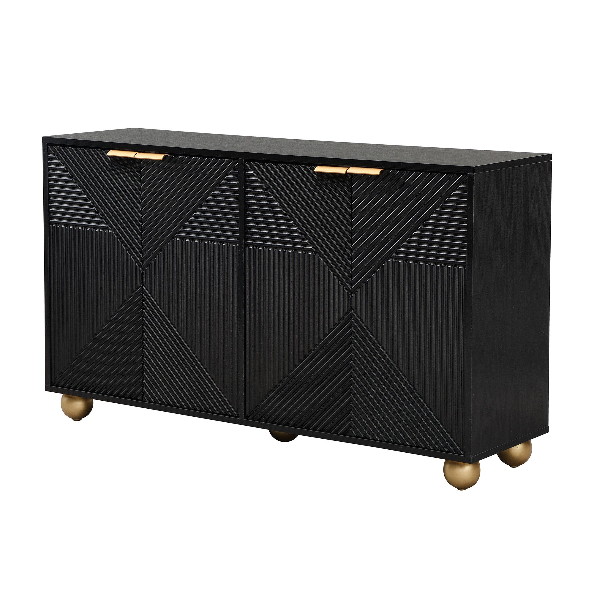 Refined Living Sideboard Sideboard 120 cm, 4 Türen, MDF, verstellbare Böden, Vintage Stauraum (Schwarz, Sideboard 120x35x71,5 cm, 4 Türen, MDF, verstellbare Böden, 1 St., goldene Griffe, Kugelfüße, Vintage Design, Wohnzimmer, Esszimmer, Flur), Stauraum, dekorativ, stabil, langlebig