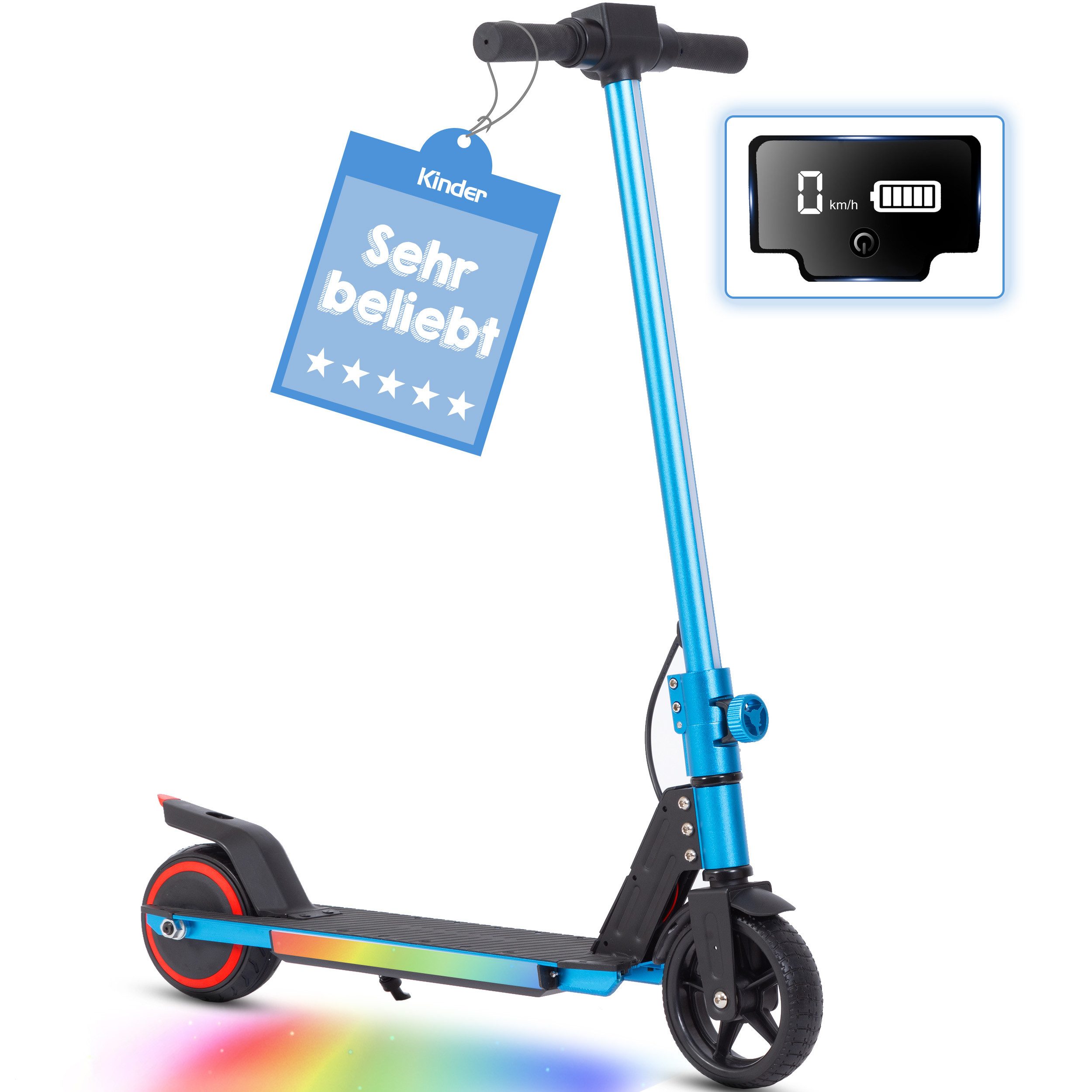 Vankel Cityroller Kinderroller ab 6 jahren, 10km, mit LED Leuchten, klappbar, Tretroller, 150 W, 14 km/h, (EBS+Fußbremse, bis 80kg, klappbare Aluminiumrahmen), Escooter für Kinder, nur 6,5kg, faltbar, für 130-160 cm