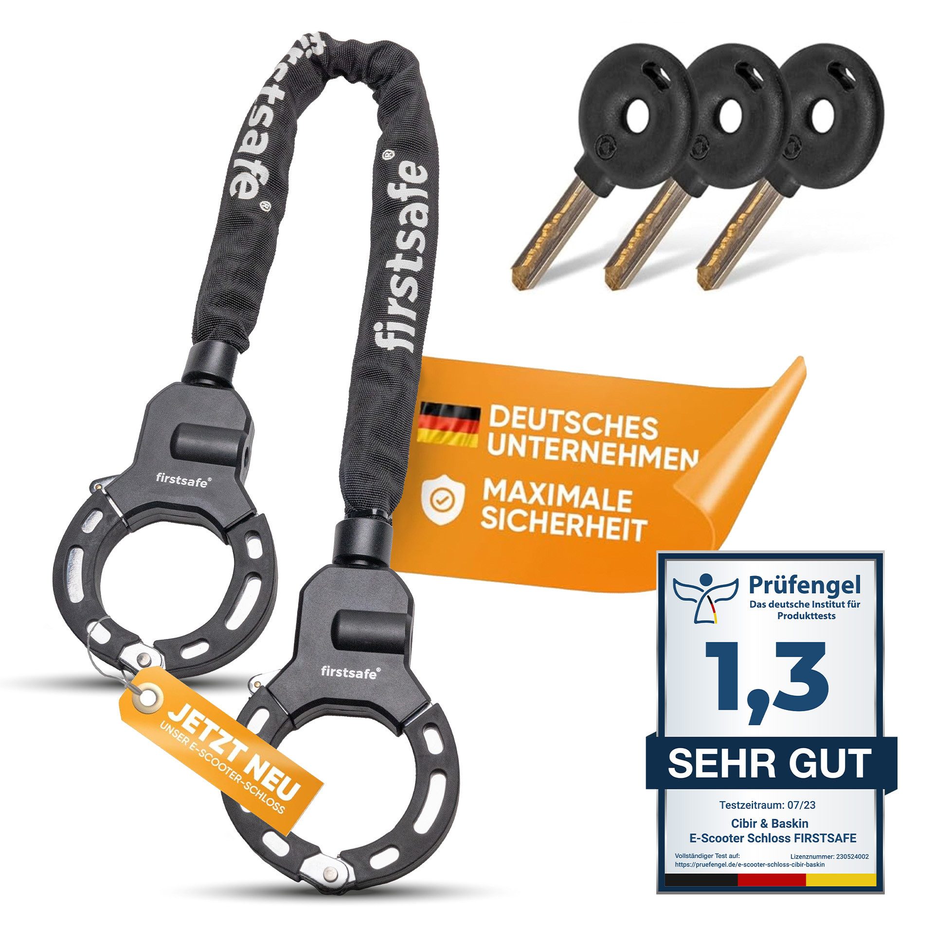 firstsafe Kettenschloss Handschellenschloss für E Scooter Schloss mit Sleevemantel