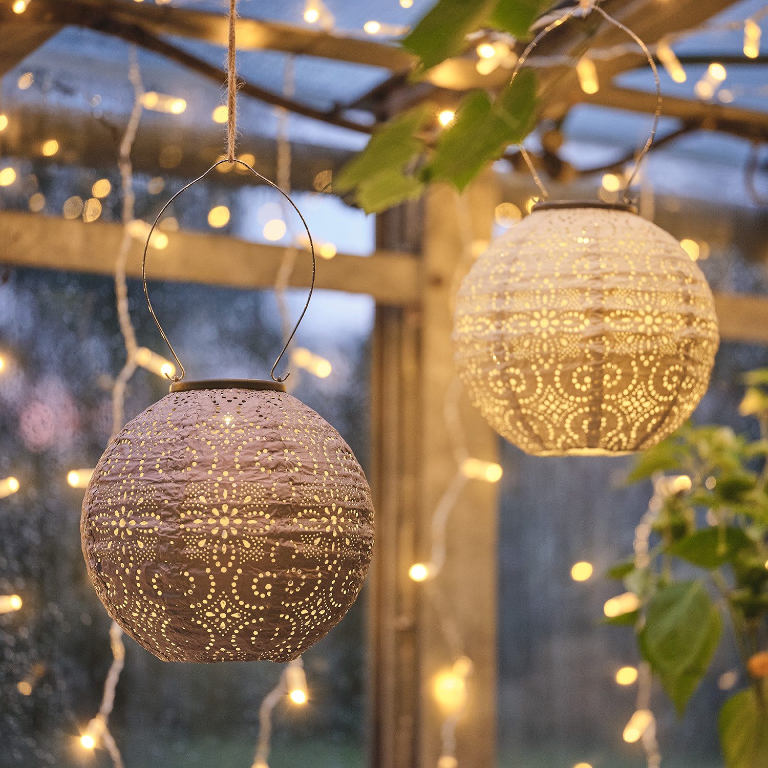 Lights4fun LED Laterne 3er Set Scandi Tyvek Solar-Lampions in Flieder, Blau & Cremeweiß