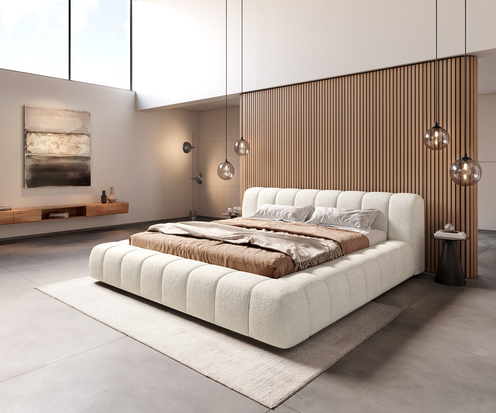 DELIFE Polsterbett Cutio, Bouclé Soft Beige 180x200 cm