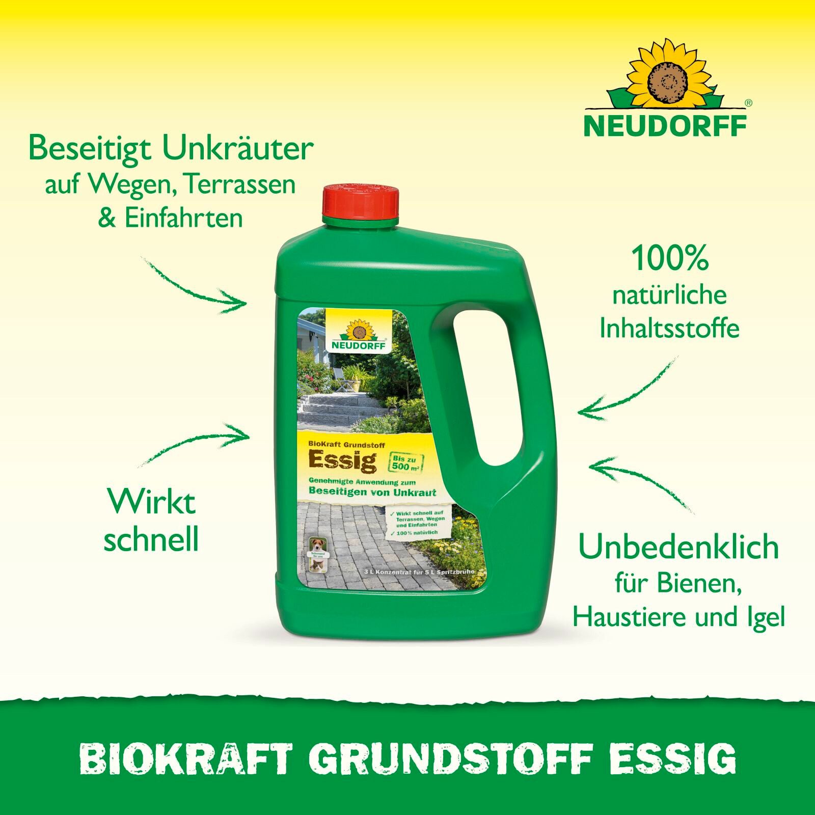 Neudorff Unkrautbekämpfungsmittel BioKraft Grundstoff Essig, 3x 3 Liter, 3000 ml