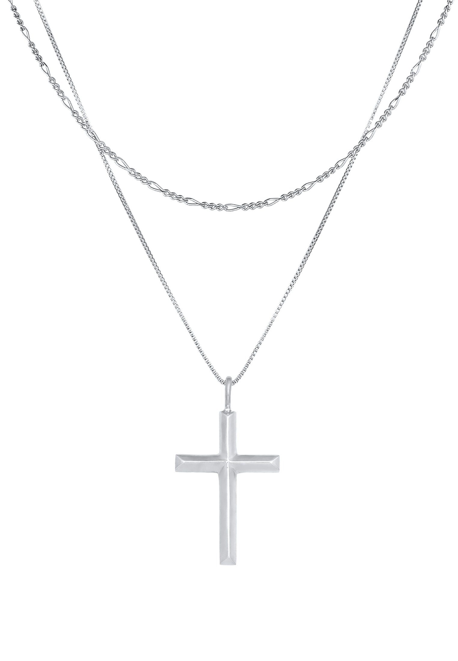 Kuzzoi Kette Kreuz 925 Silber, Layer Anhänger Herren Kreuz Religion mit