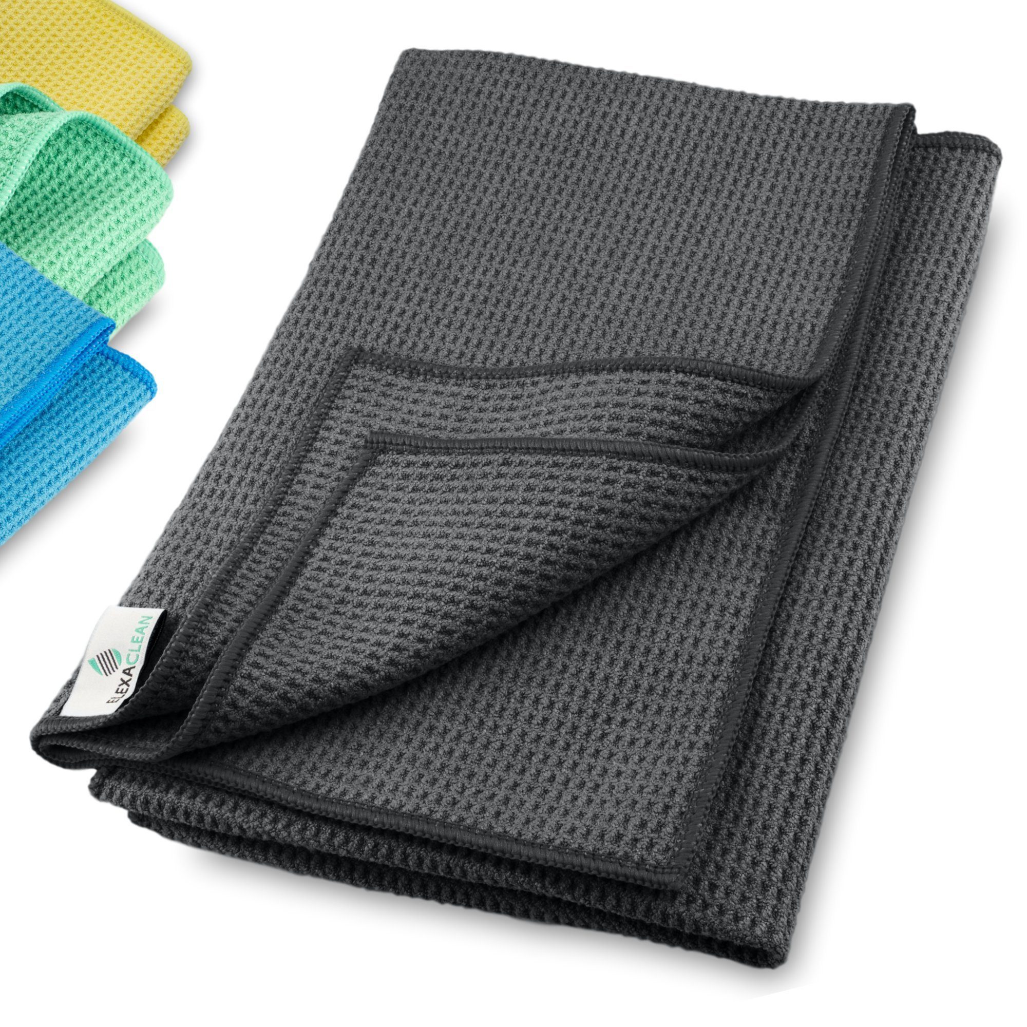 ELEXACLEAN Waffeltuch Trockentuch Mikrofasertuch (80% Polyester, 20% Polyamid, Set, 2-tlg., 60x40 cm, streifenfrei, fusselfrei, saugstark)
