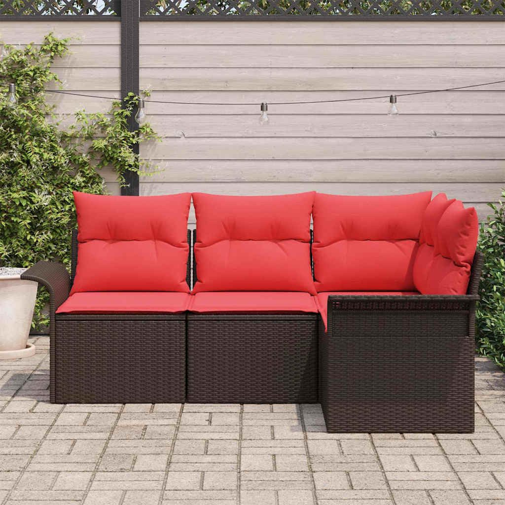 vidaXL Gartenlounge-Set Gartensofa-set mit Speicher 4 pcs Braun Poly-Rattan, (4-tlg)