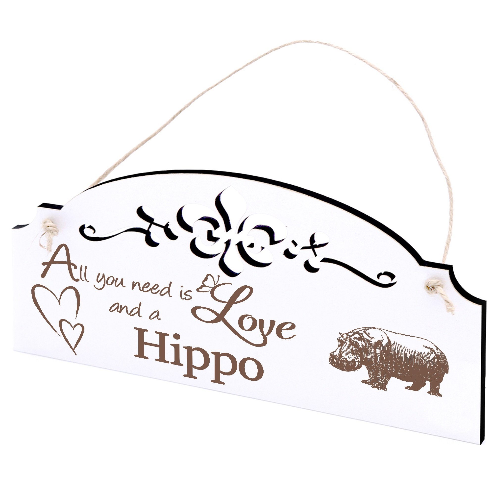 Dekolando Hängedekoration Nilpferd Hippo Deko 20x10cm All you need is Love