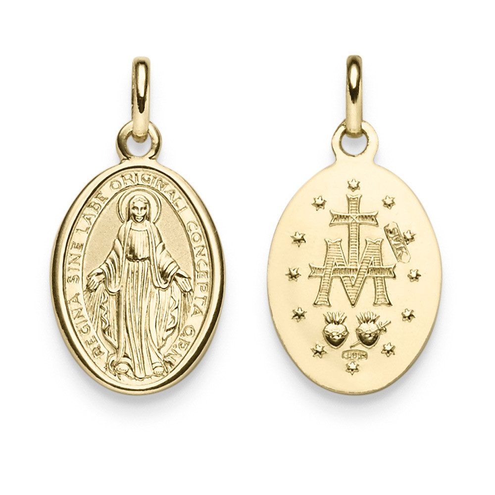 Schmuck Krone Kettenanhänger Amulett mit Madonna, Gravur, 585 Gold Gelbgold, Gold 585