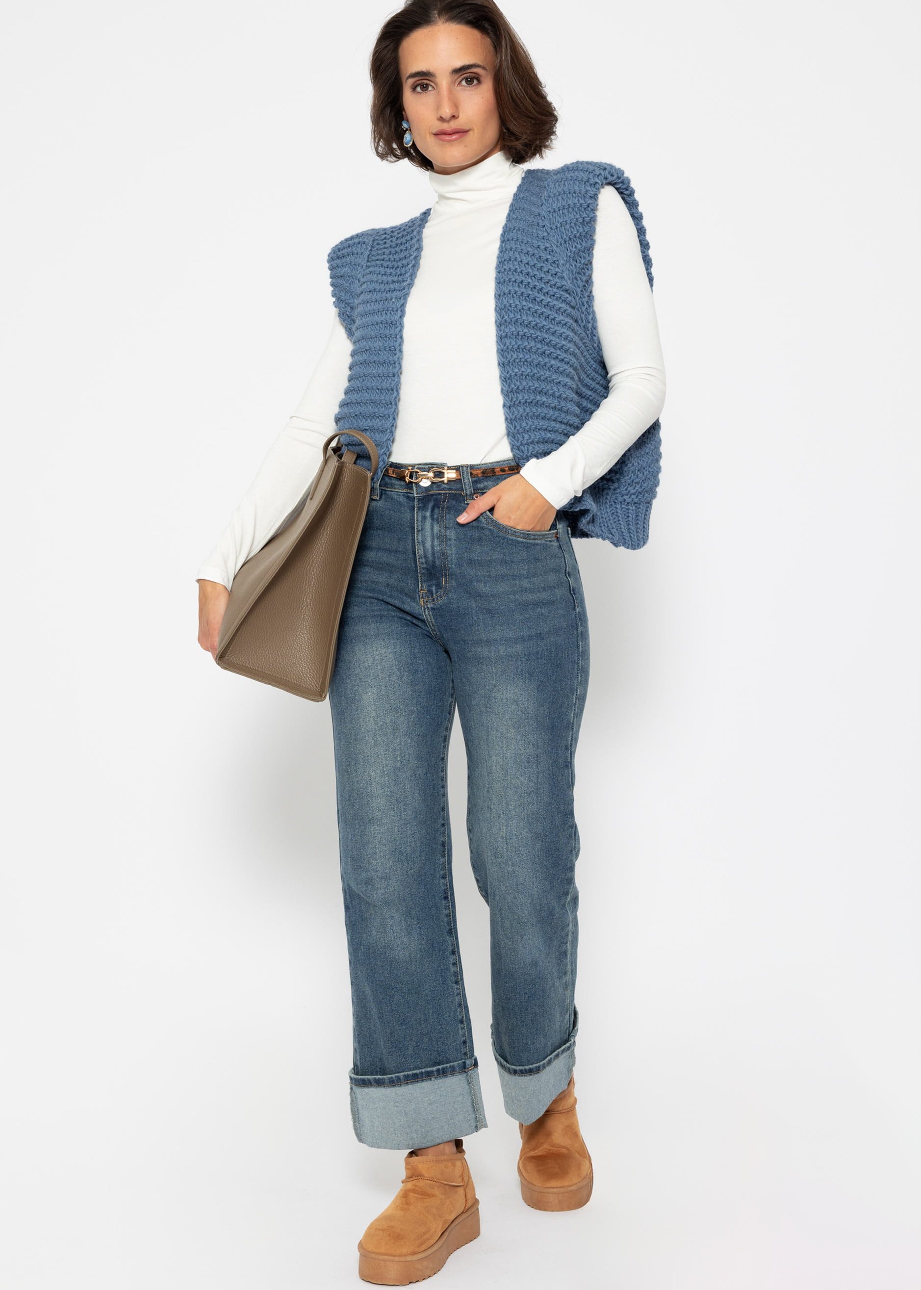 SASSYCLASSY Strickweste Strickweste Damen mit strukturierten Schultern Grobgestrickte ärmellose Strickweste mit betonter Schultersilhouette