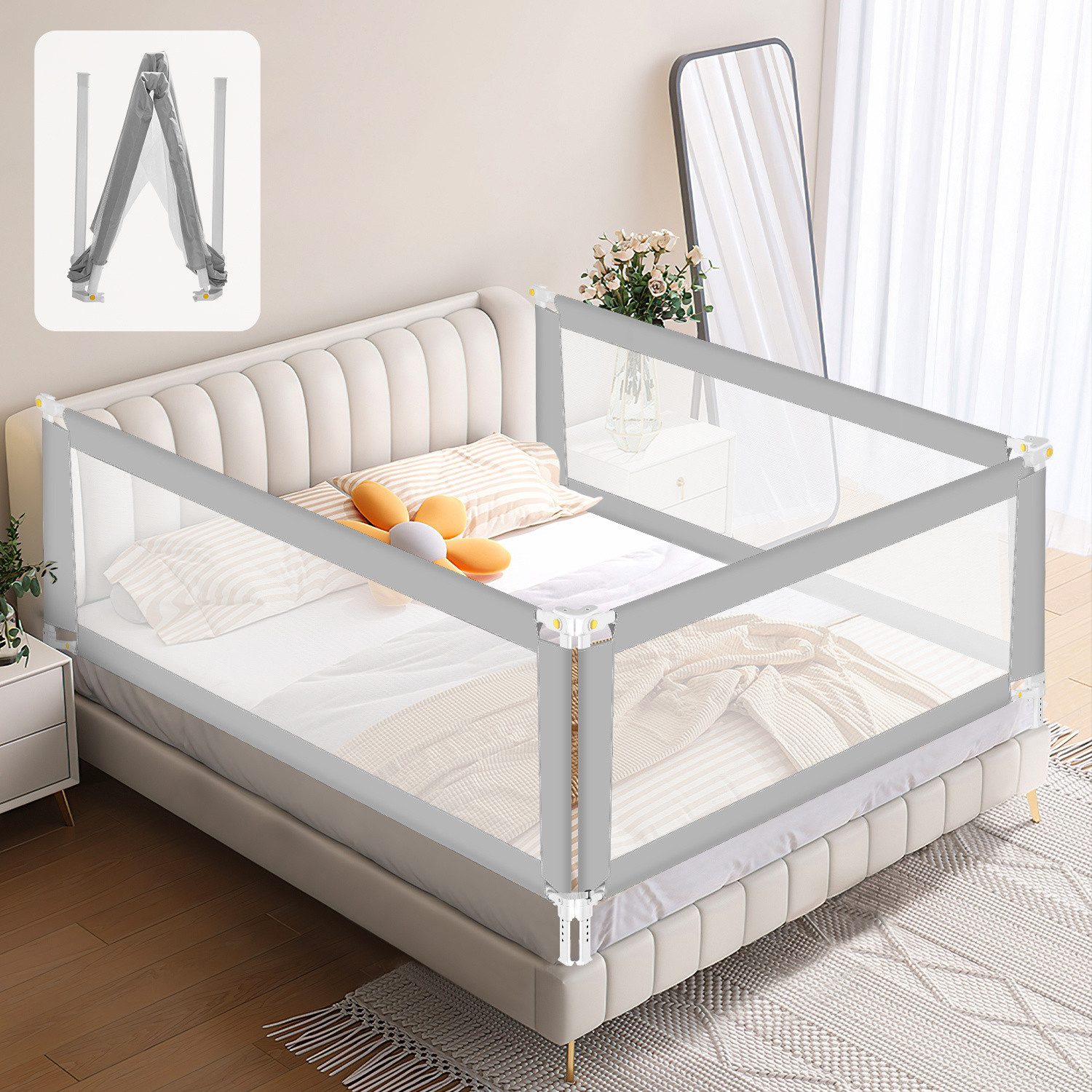Clanmacy Bettschutzgitter 3x Bettgitter Kinderbettgitter Bettschutzgitter Kinder Baby (150+200+200cm, 3 St) – Bild 4 von 5