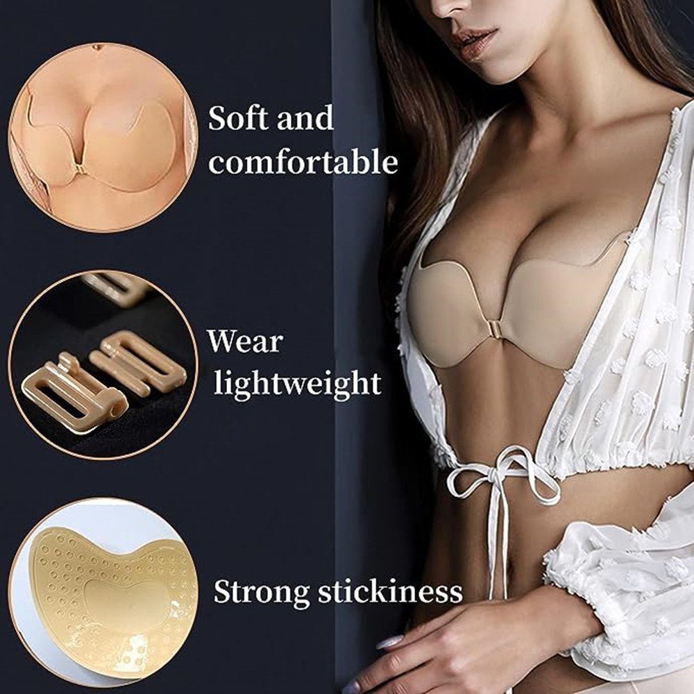 XDeer Klebe-BH 2 Stück Klebe BH,Sport-BHs BH Rückenfrei,Trägerloser BH Unsichtbar,Haut Freundlich Selbstklebend,Wiederverwendbar