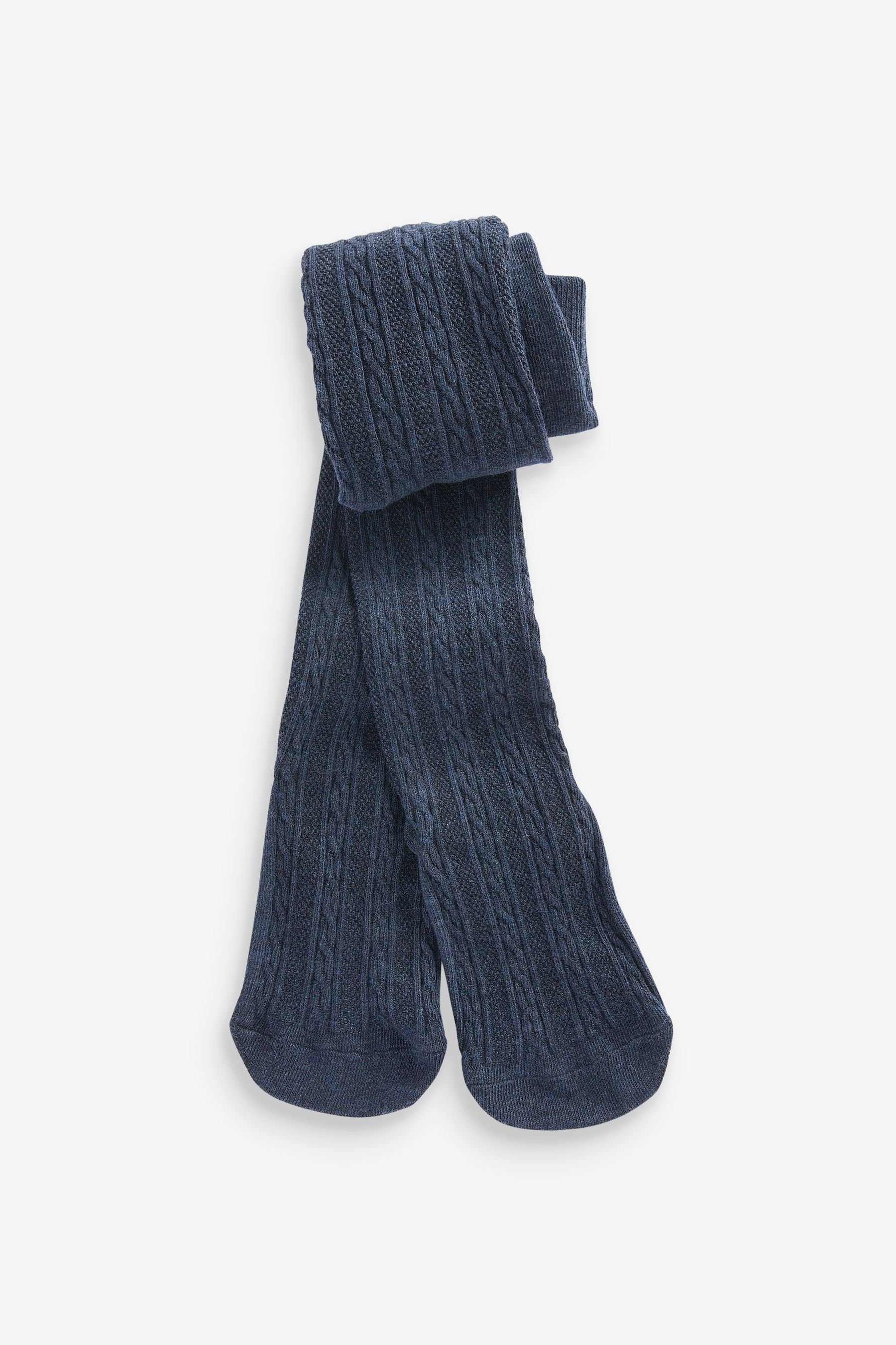 4er-Pack Grey/Navy Blue/Cream Black/Charcoal mit Zopfmuster (4 St) und Strickstrumpfhose Next Baumwolle Strumpfhose
