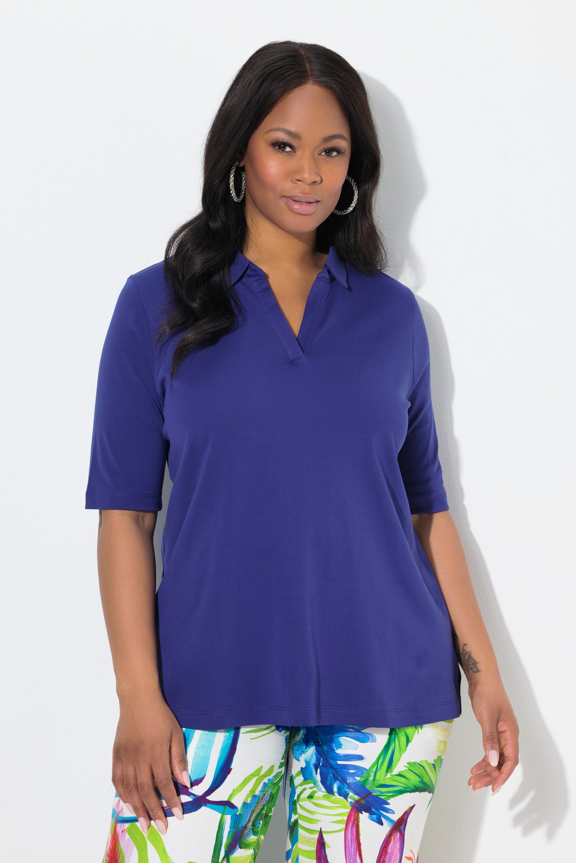 Ulla Popken Poloshirt Poloshirt A-Linie Halbarm Pima Cotton günstig online kaufen