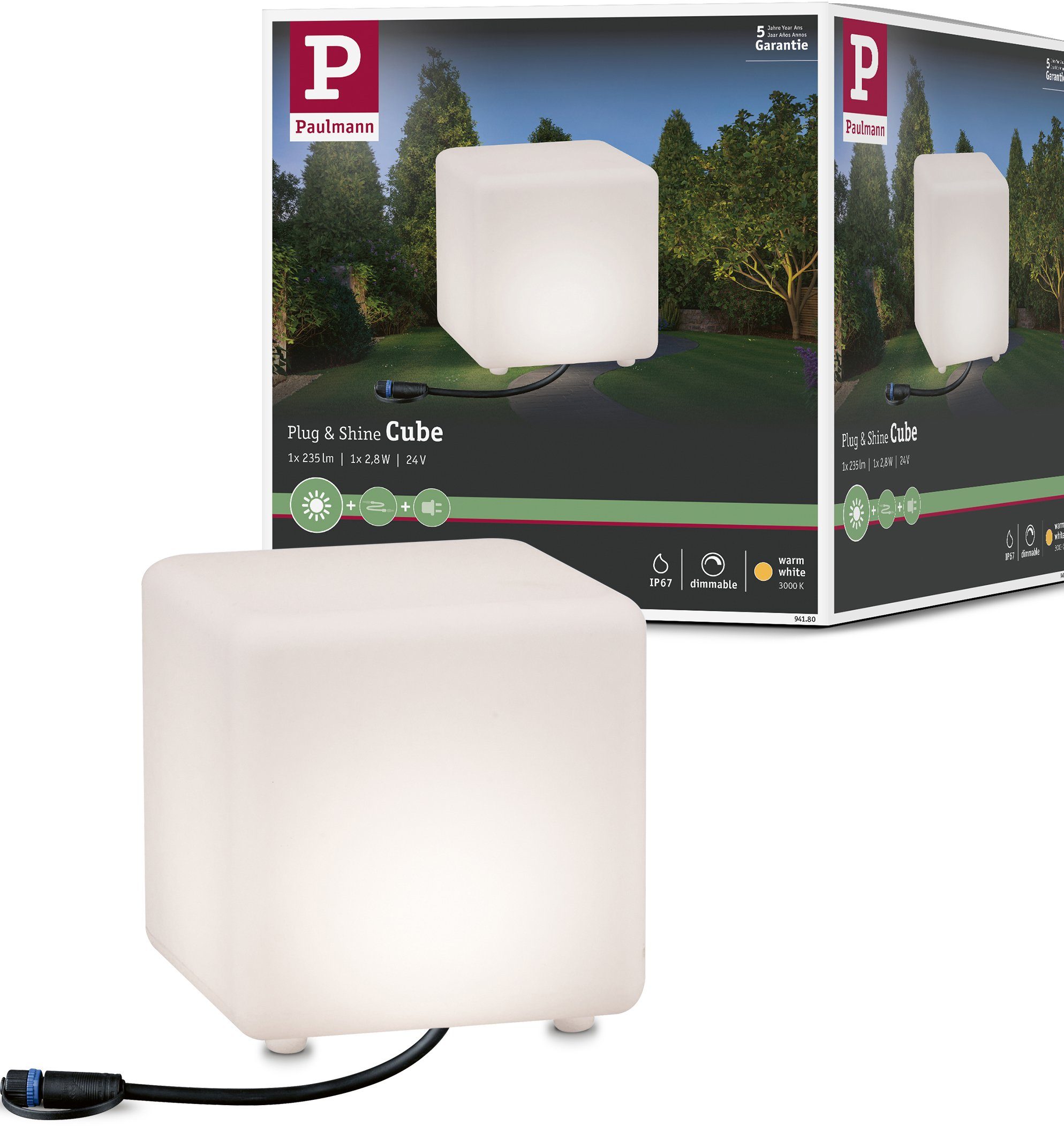 Paulmann LED Würfel Plug & Shine, Plug & Shine, LED fest integriert,  Warmweiß, LED-Modul, IP67 3000K 24V, IP-Schutz: IP67 - geschützt gegen  zeitweiliges Untertauchen | Leuchtfiguren
