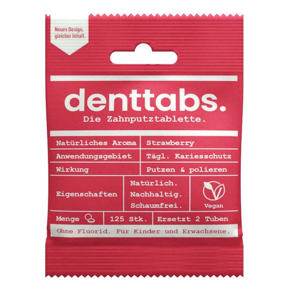 Denttabs Zahnpasta Zahnputztabletten - Strawberry ohne Fluorid 125Stk