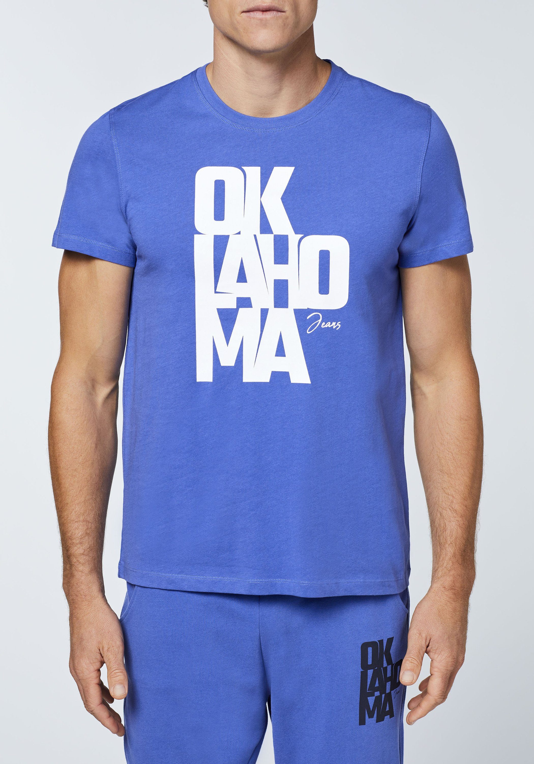 Oklahoma Jeans Print-Shirt mit Dazzling Jersey aus Label-Schriftzug 18-3949 Blue