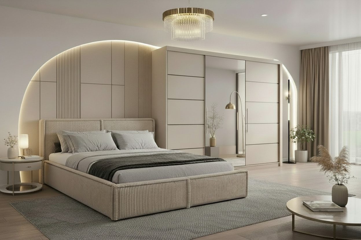 MOEBLO Schiebetürenschrank Tivora 250 (Moderner, platzsparender Kleiderschrank mit Spiegel für Schlafzimmer und Ankleidezimmer, 3 Schiebetüren, 11 Einlegeböden, – Bild 5 von 5
