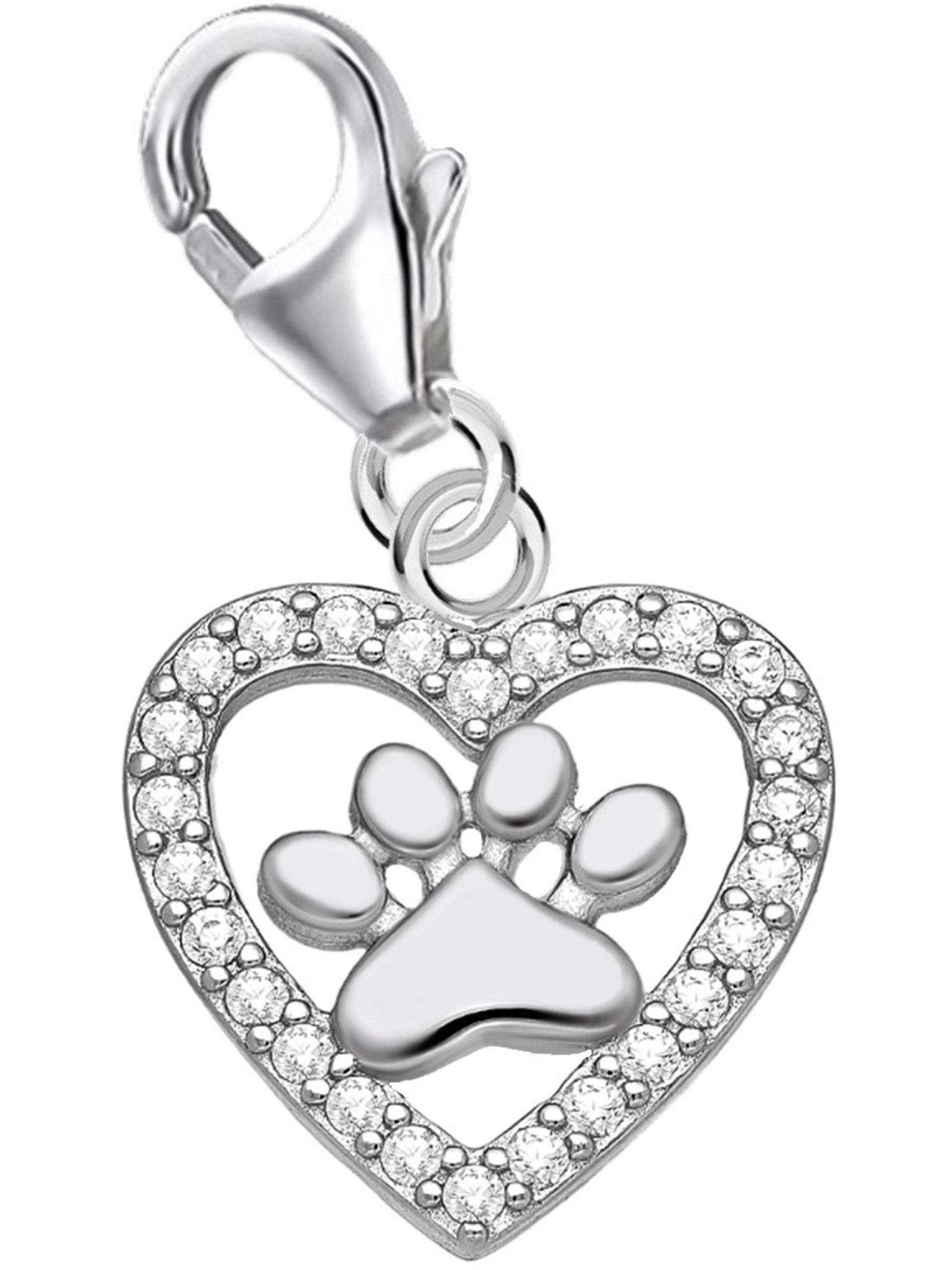 Goldene Hufeisen Charm Herz Tierpfote Karabiner Charm 925 Silber Anhänger Herz, Pfoten Schmuck für Armbänder oder Kettenanhänger