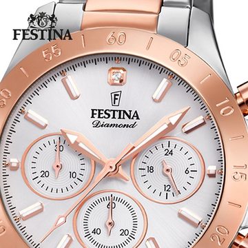 Festina Chronograph Festina Damen Uhr F20398/1 Edelstahl, Damen Armbanduhr rund, Edelstahlarmband silber, rosé