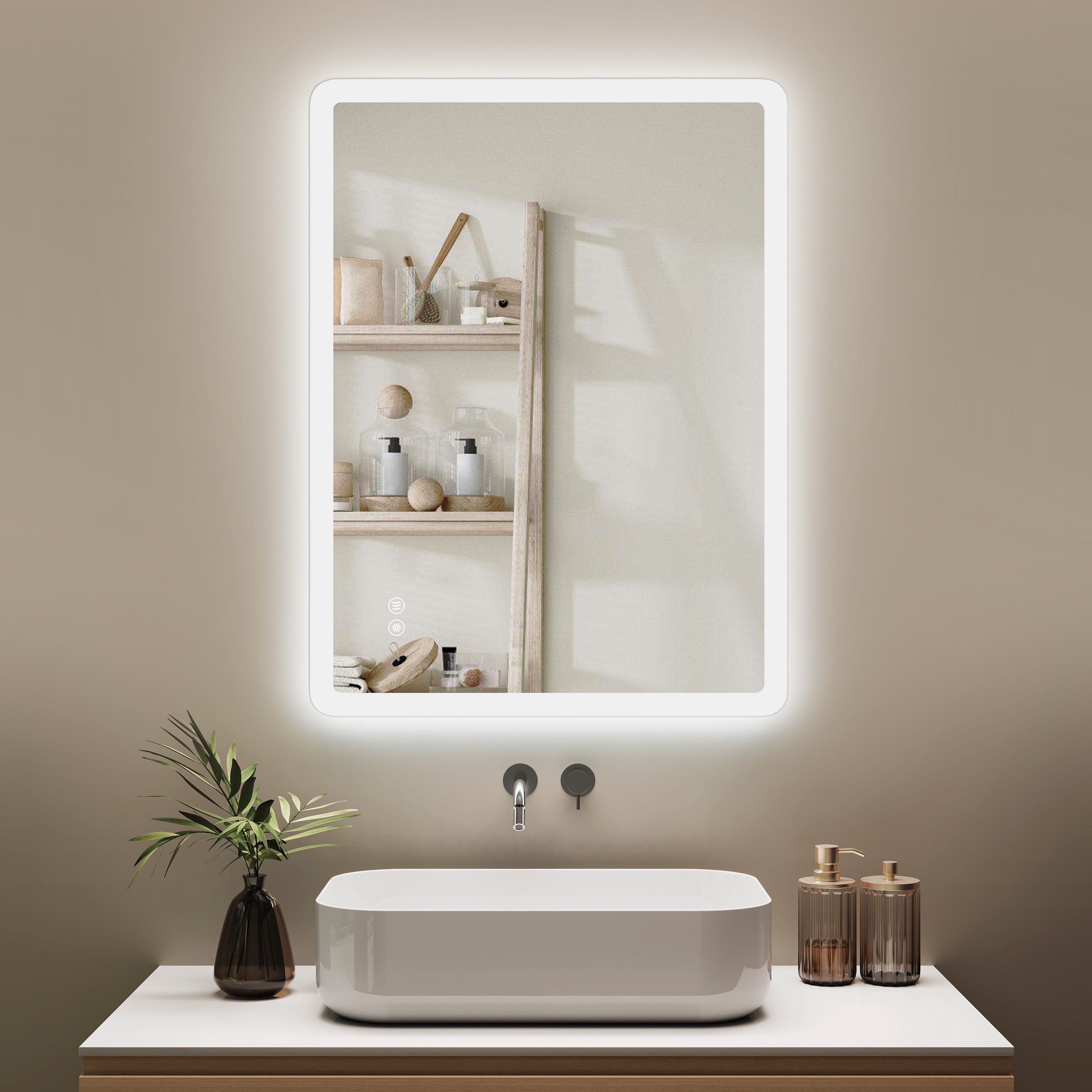 IMPTS Badspiegel mit LED Beleuchtung Badezimmerspiegel rahmenlos Rechteckig Wandspiegel (Vertikal und Horizontal möglich, IP44, Beschlagfrei, 3 Farben des Lichts), LED Bad Spiegel mit 3 Farben Dimmbar Anti-Beschlag Speicher Funktion