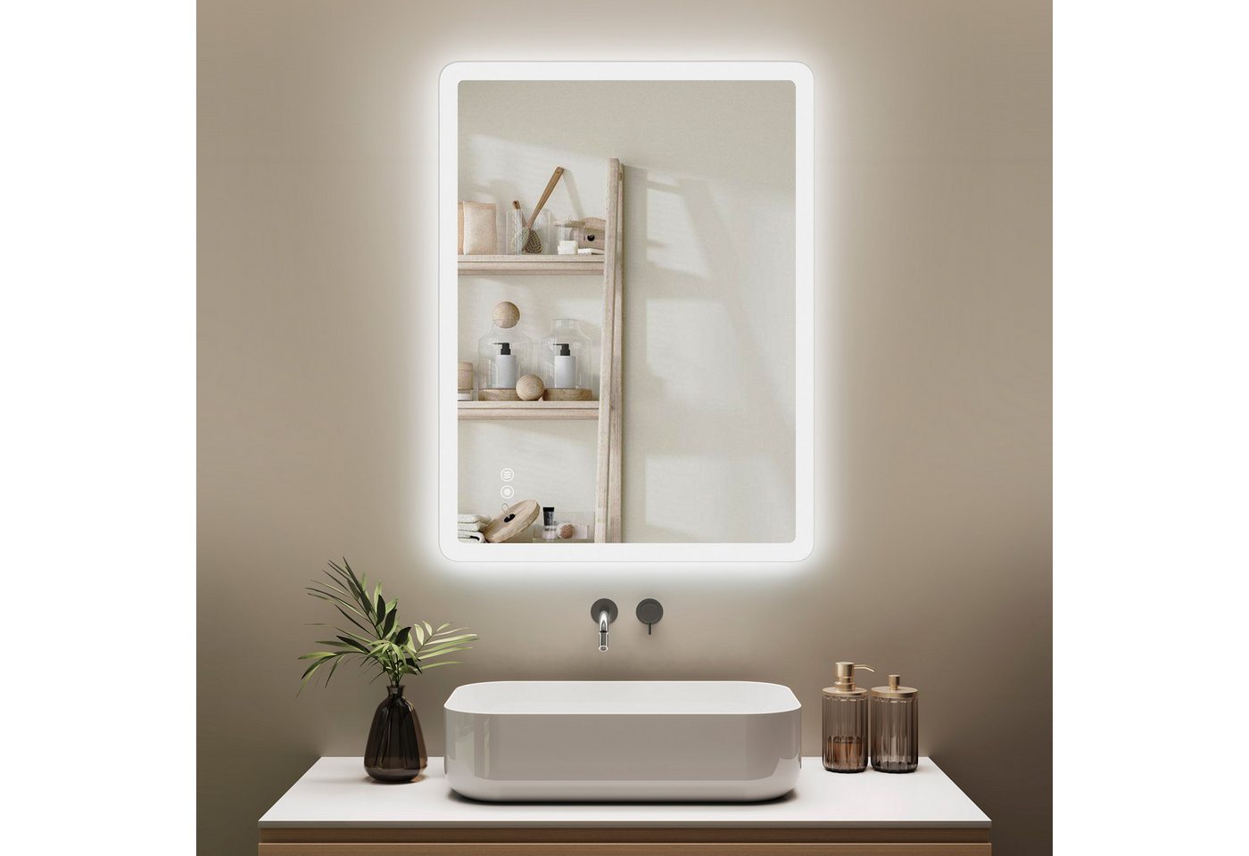 IMPTS Badspiegel mit LED Beleuchtung Badezimmerspiegel rahmenlos Rechteckig Wandspiegel (Vertikal und Horizontal möglich, IP44, Beschlagfrei, 3 Farben des Lichts), LED Bad Spiegel mit 3 Farben Dimmbar Anti-Beschlag Speicher Funktion