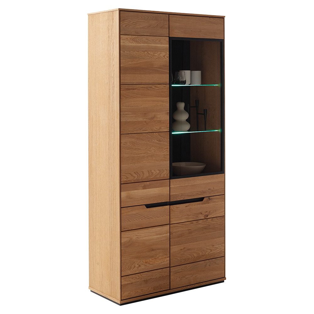 Lomadox Vitrine AVESTA-06 in Eiche teilmassiv, 93 cm breit, inkl. LED-Beleuchtung