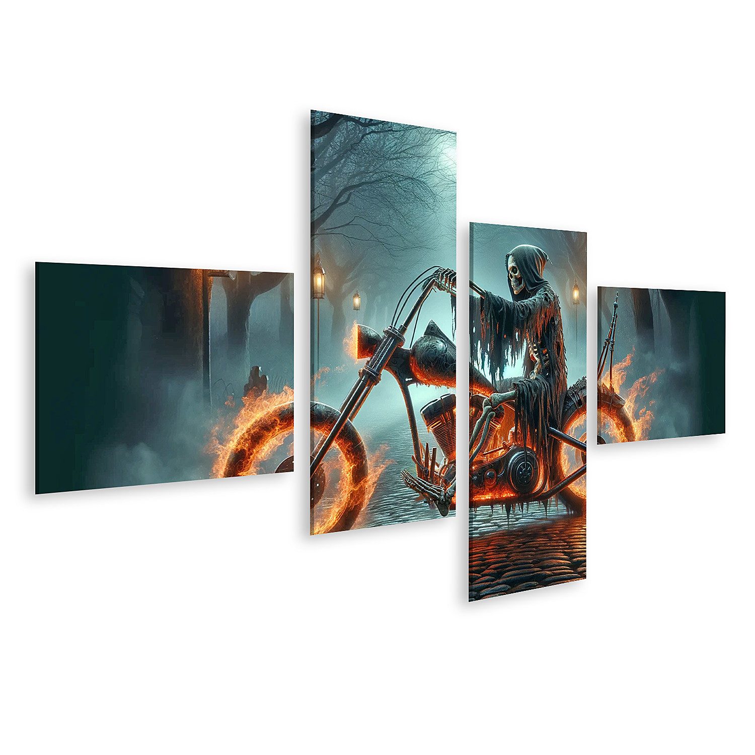 islandburner Leinwandbild Hirsch im Morgenfrost: Sonnenaufgang über goldenem Feld