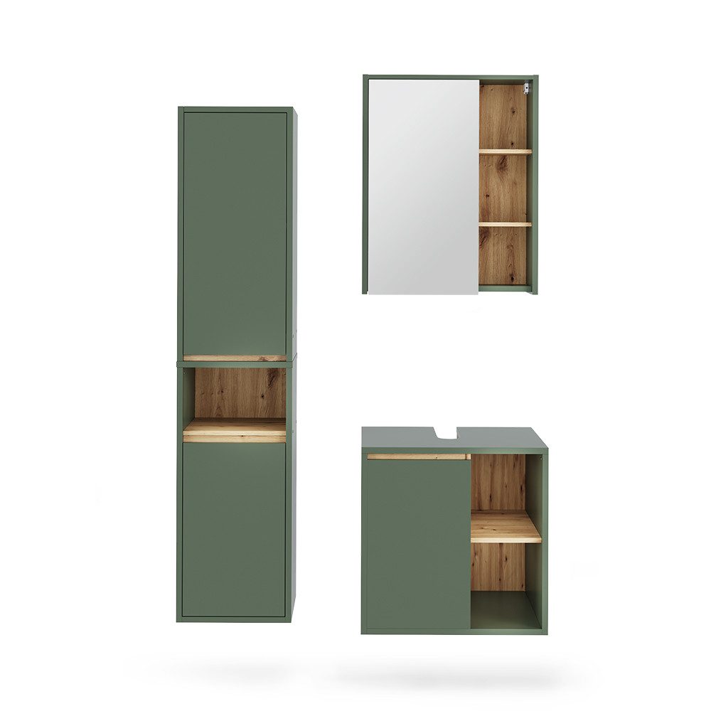 Vicco Badmöbel-Set Viola, Grün/Artisan, 3 Teile, günstig online kaufen