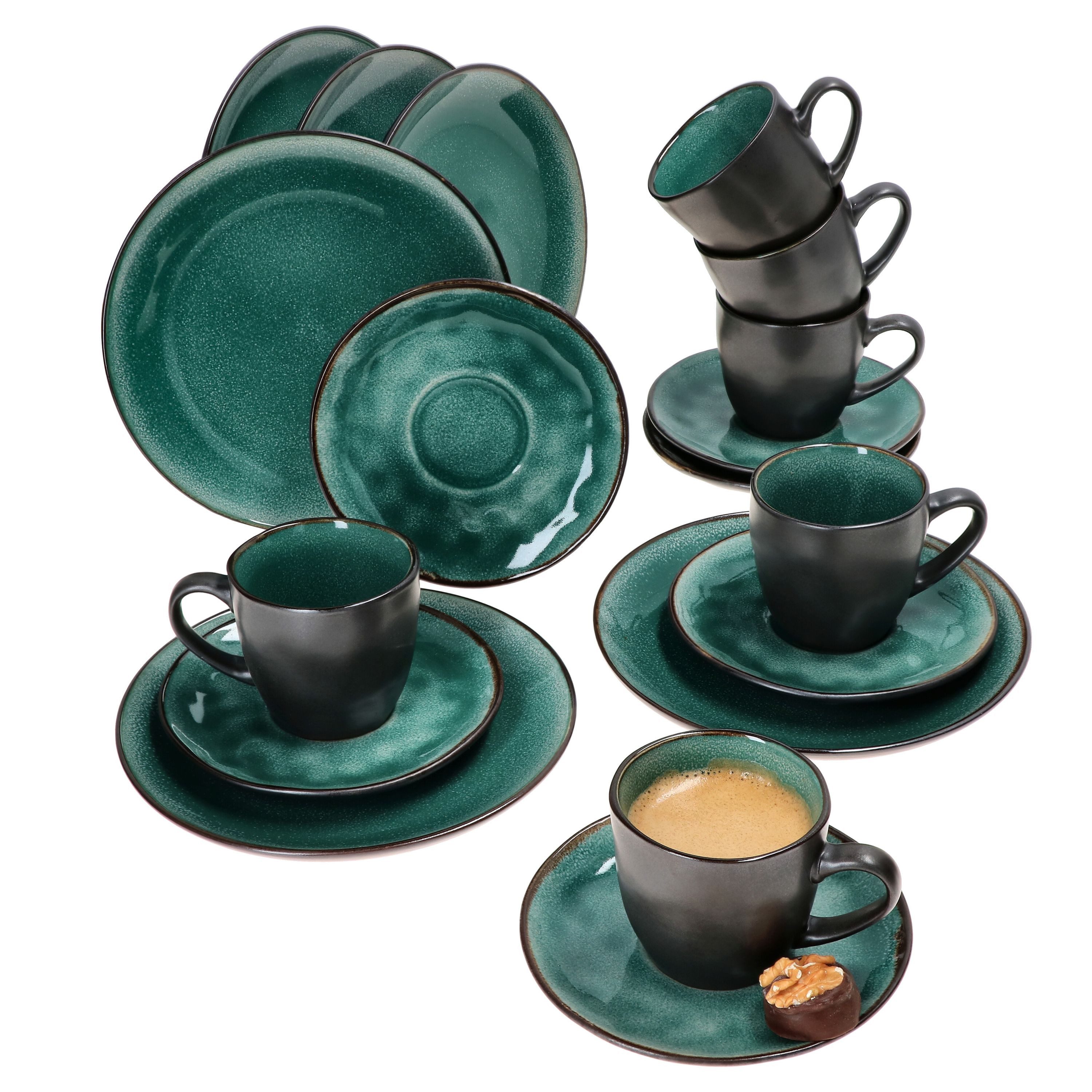MamboCat Kaffeeservice 18tlg. Kaffeeservice Leros reactive glaze bluegreen - 24328350