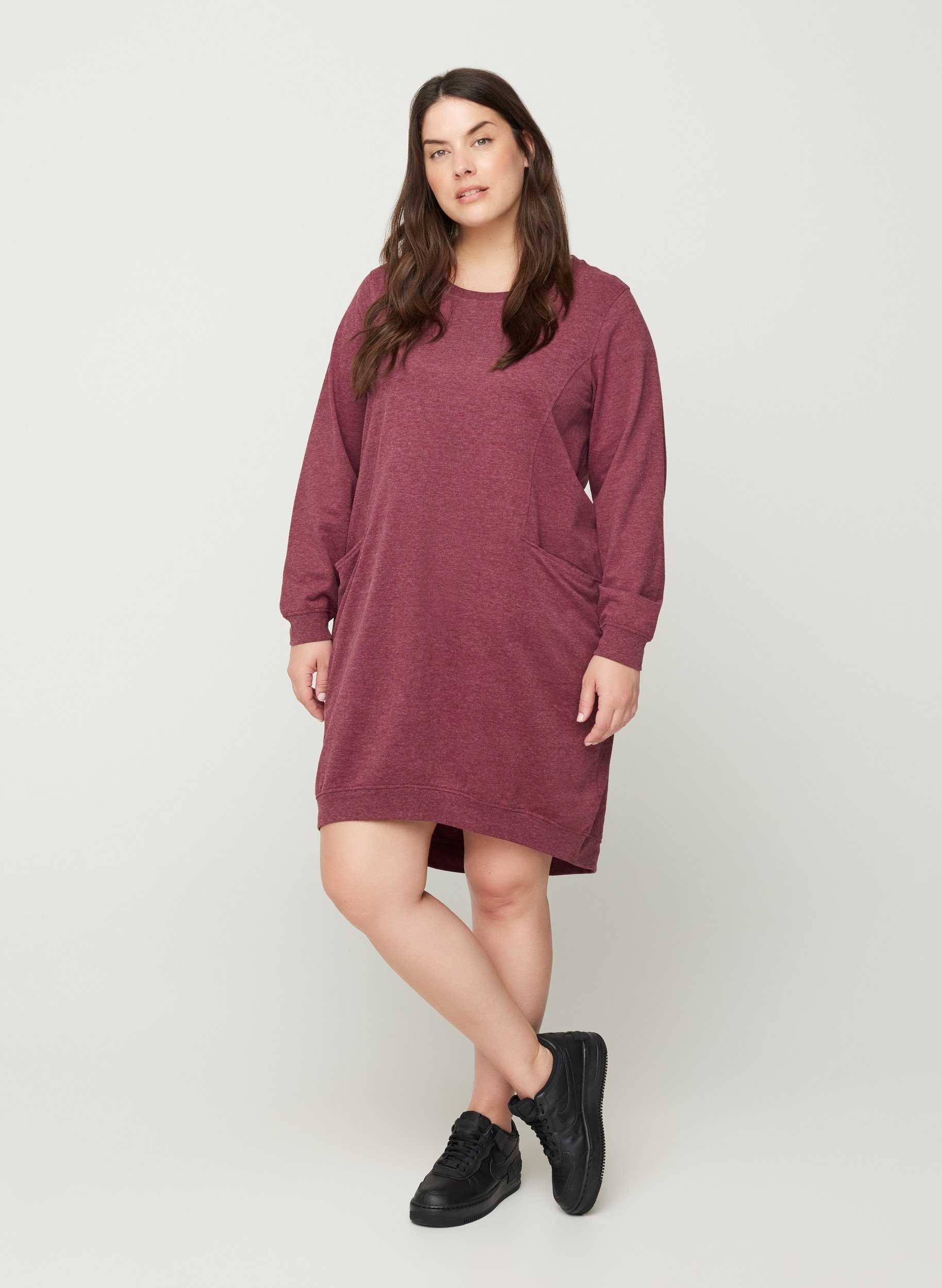Zizzi Sweatkleid Große Größen Damen Langarm Sweatkleid mit ...