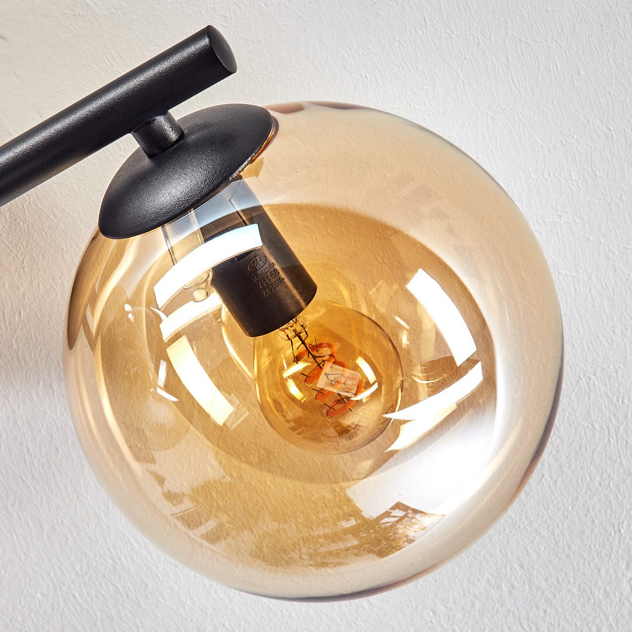 hofstein Deckenleuchte 3-flammige Deckenlampe a. Metall/Glas in Schwarz/Rauch/Bernsteinfarben, ohne Leuchtmittel, Leuchte im Retro/Vintage-Design (Schirme Ø 15  – Bild 3 von 5