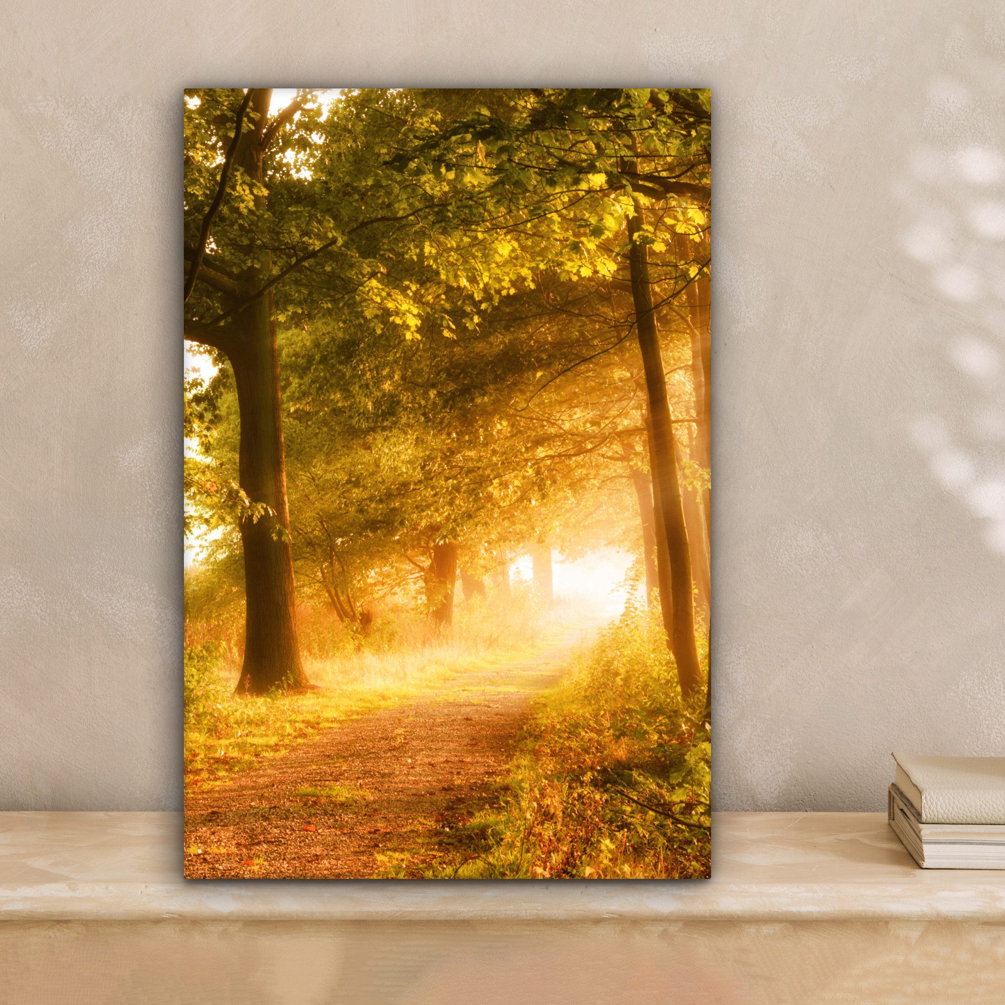 OneMillionCanvasses® Leinwandbild Wald - Bäume - Sonnenlicht - Herbst - Weg günstig online kaufen