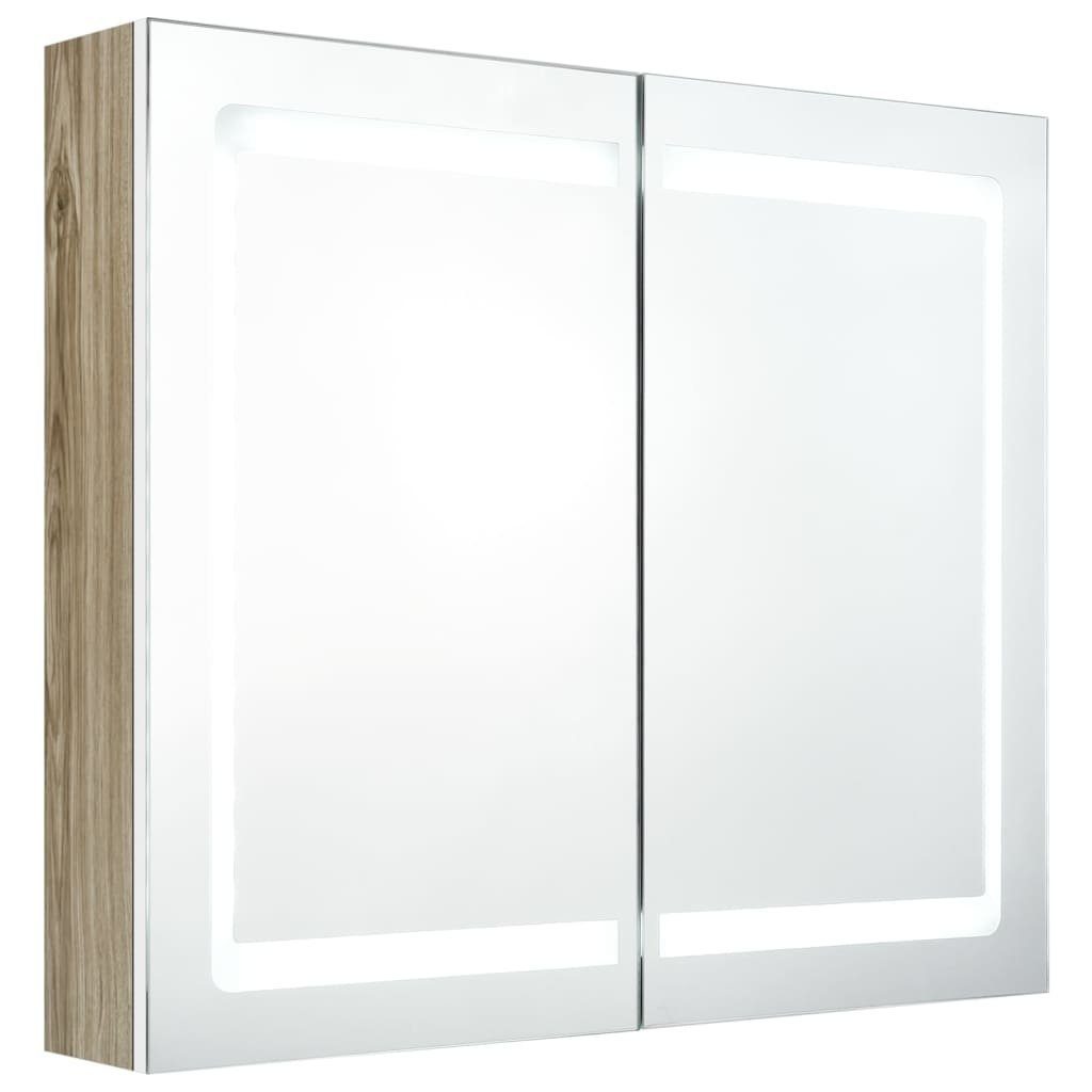 vidaXL Badezimmerspiegelschrank LED-Spiegelschrank fürs (1-St) Eichefarben cm 80x12x68 und Bad und Weiß Eichen-Optik Weiß