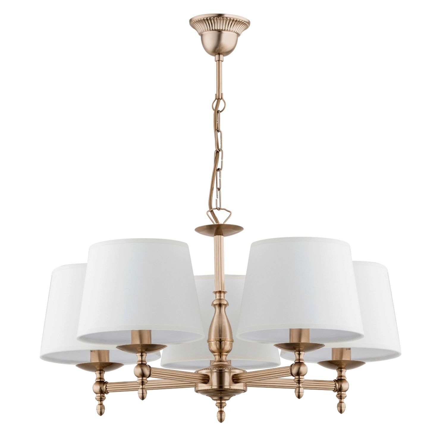 Licht-Erlebnisse Kronleuchter ILMAR, ohne Leuchtmittel, Stoff Metall 64 cm breit in Gold Weiß Jugendstil 5x E14 Lüster