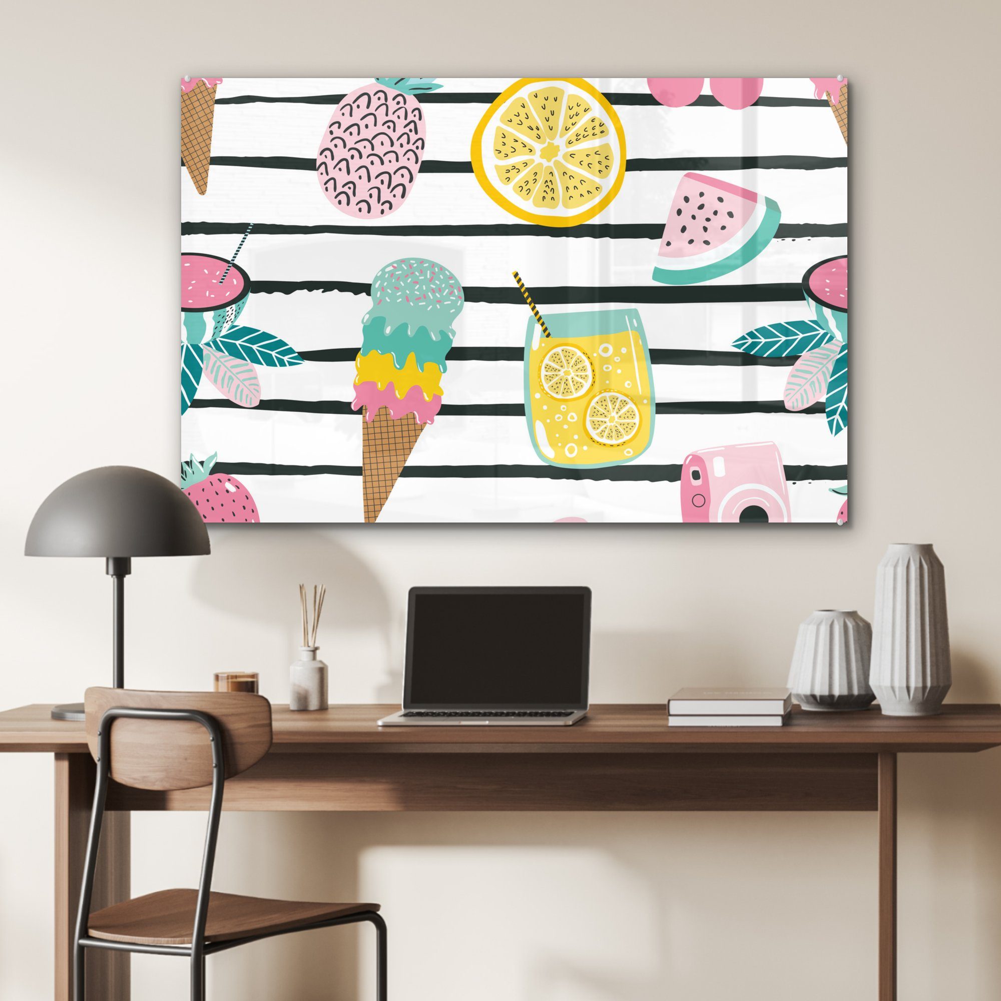 Acrylglasbilder & - (1 - St), MuchoWow Acrylglasbild Sommer Streifen, Elemente Schlafzimmer Wohnzimmer