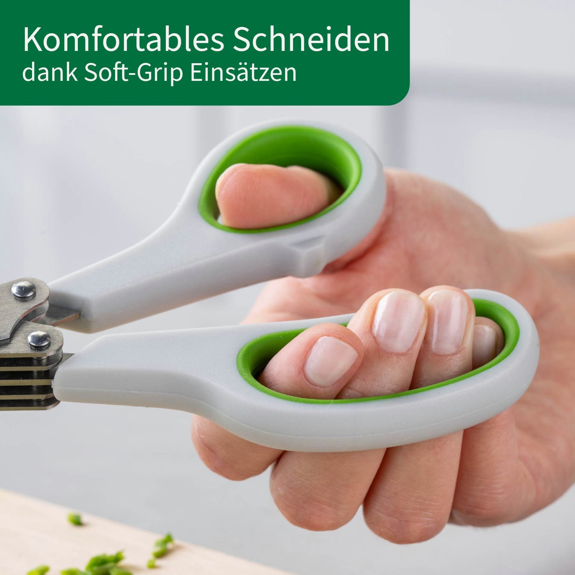 Chefkoch trifft Fackelmann Kräuterschere Kräuterschere 190mm mit 10 scharfen Edelstahlklingen – Inkl. Bürste