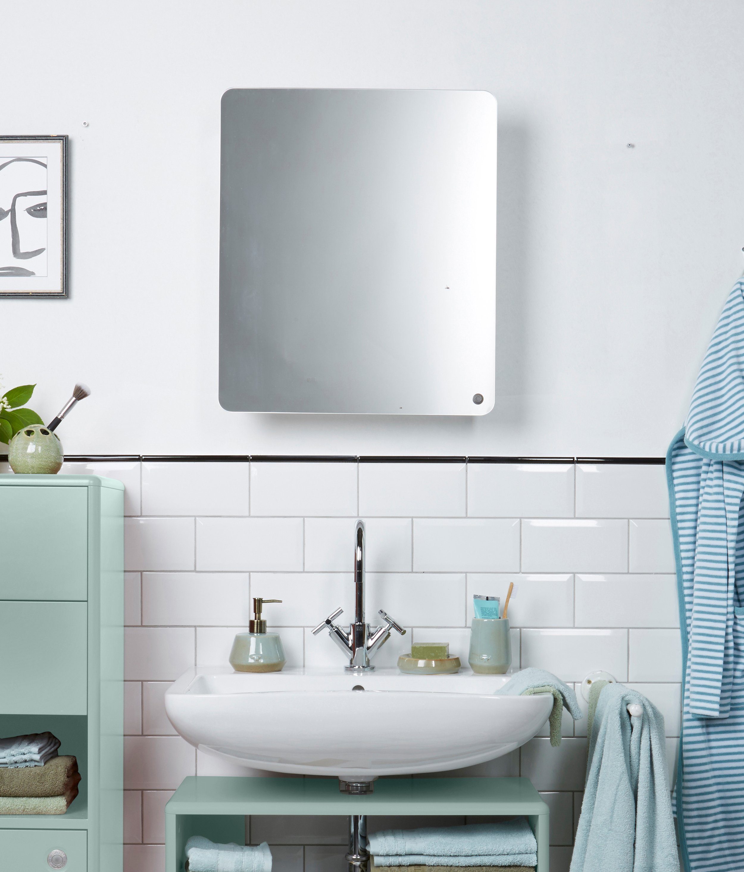 TOM TAILOR HOME Badspiegel COLOR BATH - Small Mirror mit Tür - in vielen Farben, mit Stauraum, Tür mit gerundeten Ecken – rare Einzelstücke