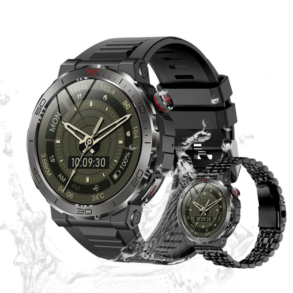 Zevelora Herren's und Damen's Telefonfunktion Fitness-Tracker 400mAh Smartwatch (1,43 Zoll, Android/iOS), Stilvolle Fitnessuhr mit Herzfrequenz-, Schlaf- & Stressmessung