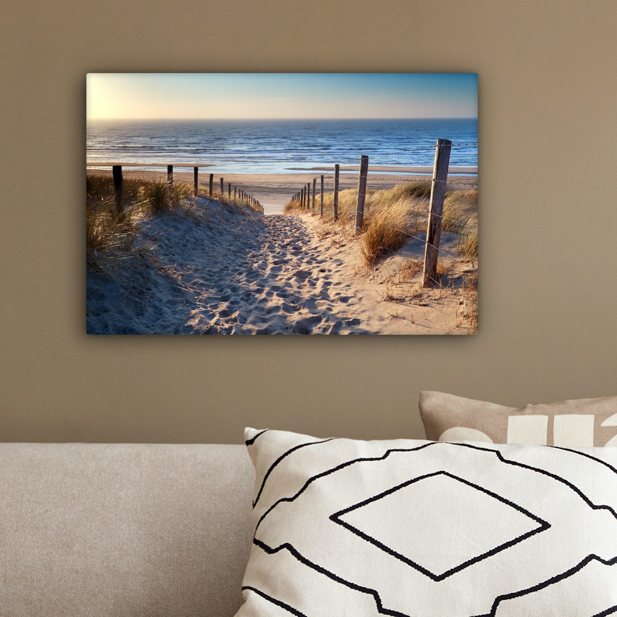 OneMillionCanvasses® Leinwandbild Sand - Strand - Düne - Meer - Sommer, Fotodruck (1 St), Leinwand Bilder Klein, Wand Dekoration Aesthetic 30x20 cm – Bild 4 von 5
