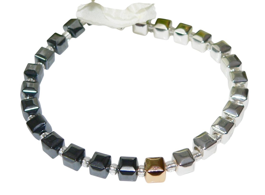 Armband 225ba Armband Hämatit Würfel schwarz silber Würfel rosègold
