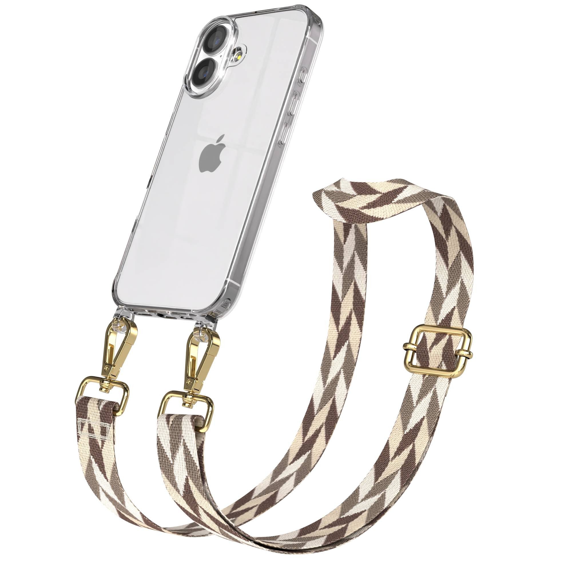 EAZY CASE Handykette Umhängeband für Apple iPhone 17 6,3 Zoll, Handyhülle mit Rope Band in Braun-Taupe Mix
