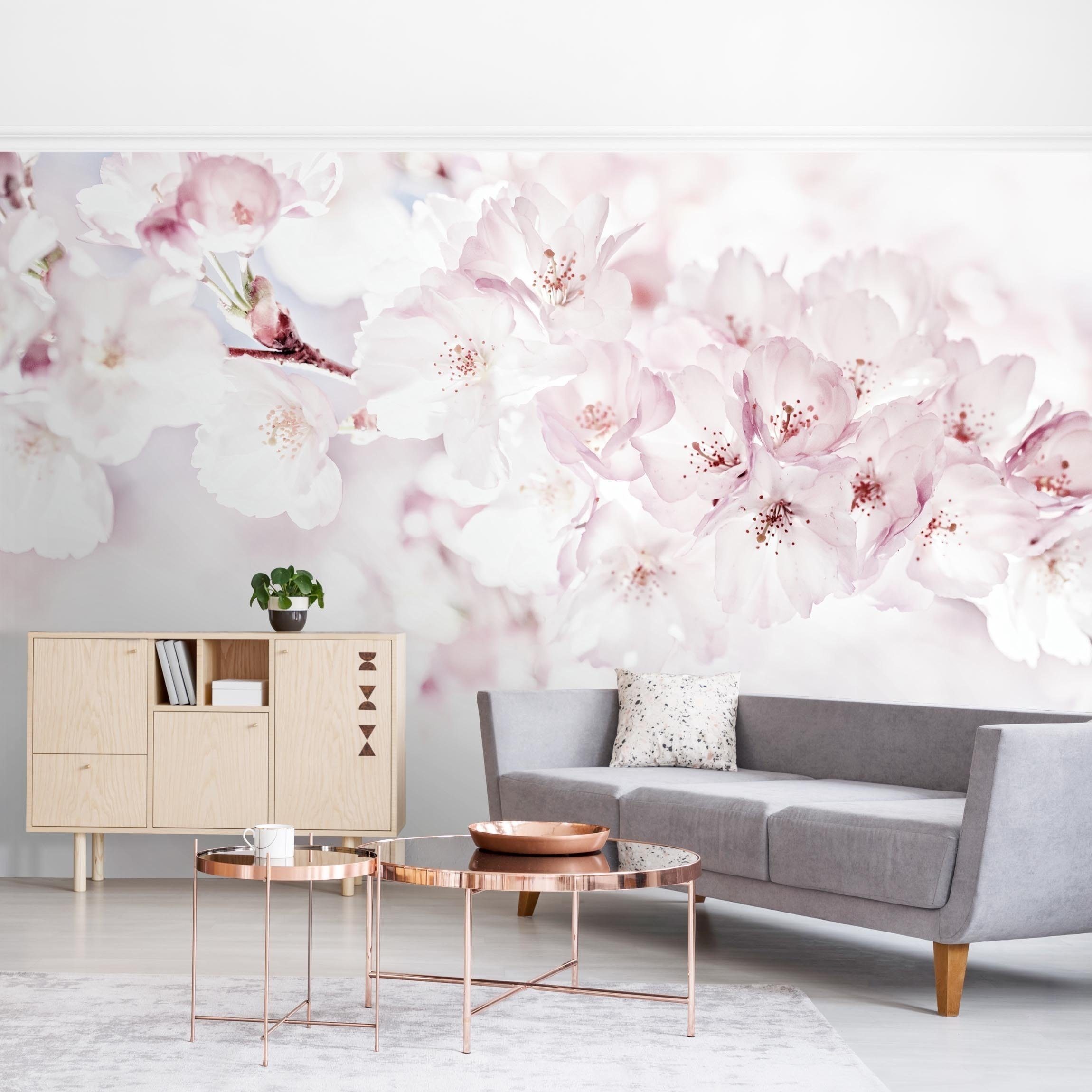 Bilderdepot24 Fototapete Blumen Kirschblütenhauch Blumentapete Floral Natur Modern Kunst, Glatt, Matt, (Vliestapete inkl. Kleister oder selbstklebend), Wohnzimmer Schlafzimmer Küche Flur Motivtapete Vliestapete Wandtapete