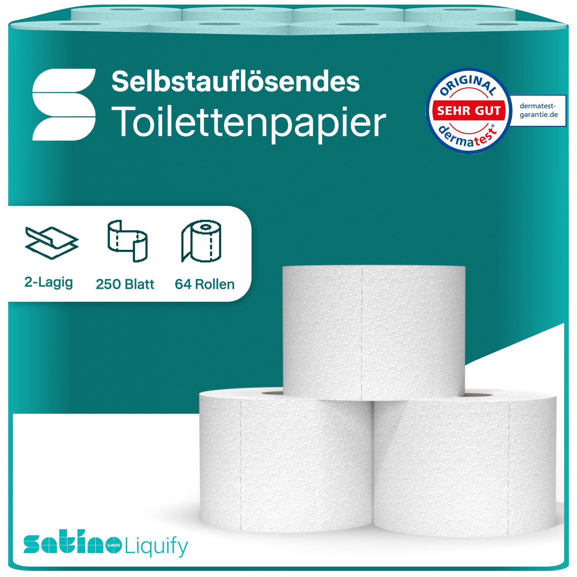 Satino Toilettenpapier liquify - schnell auflösend - perfekt für Camping, Outdoor, Reisen (64-St)