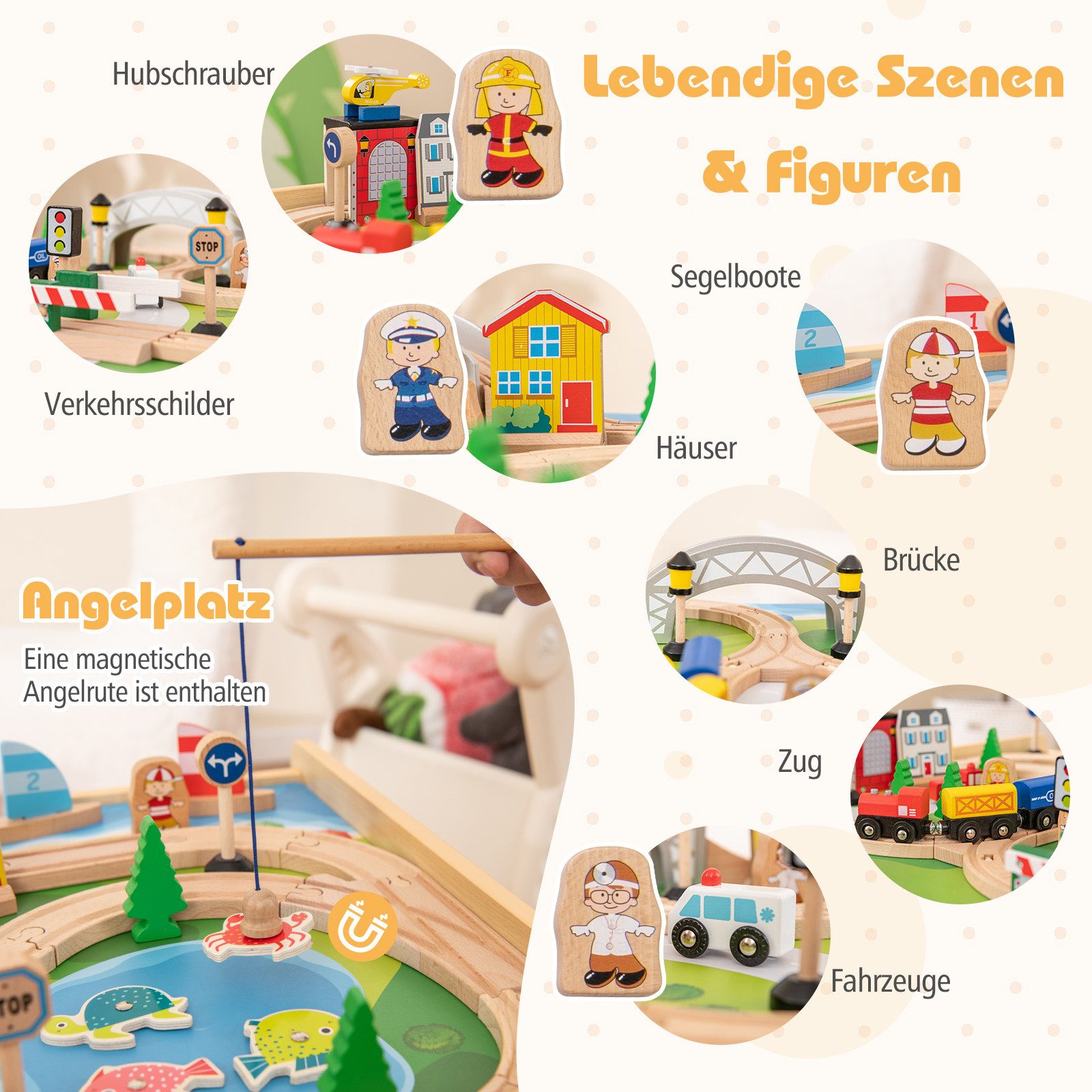 COSTWAY Kindertisch (Set, 78-St), 5 in 1 multifunktionaler Spieltisch, ab 3 Jahren